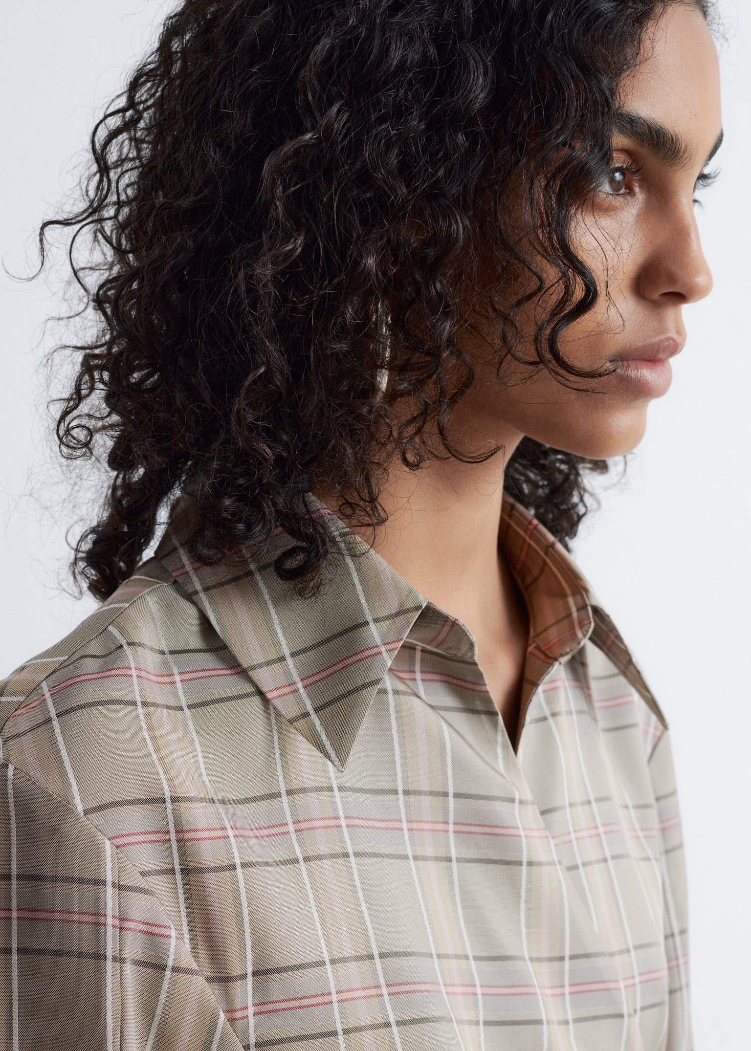 Wrap Shirt Mini Dress - Green/Beige Checked - 6