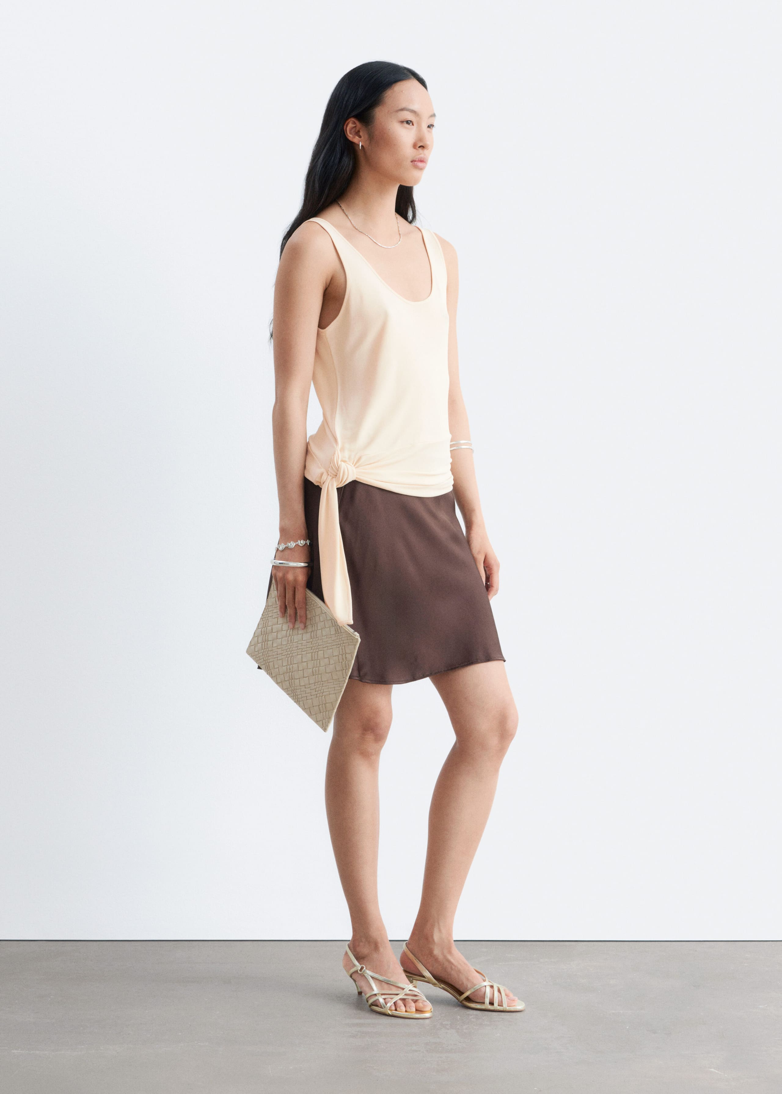 Knot-Detail Scoop-Neck Top - Light Beige - Lookbook