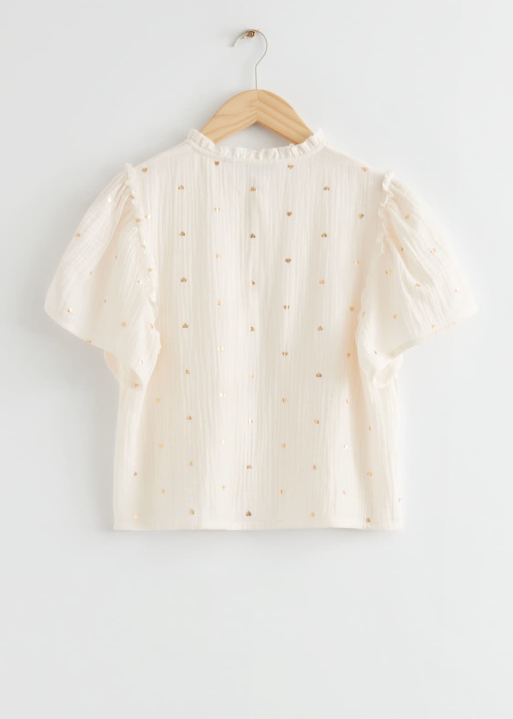 Haut de pyjama en coton bio - Cœurs blancs et dorés - Still Life