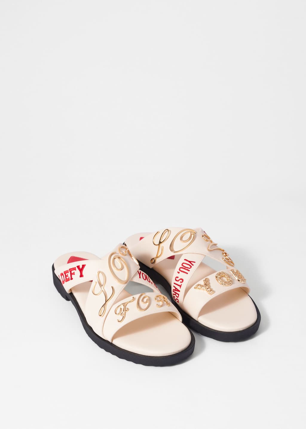 Text-Print Leather Sandals - Light Pink - Still Life