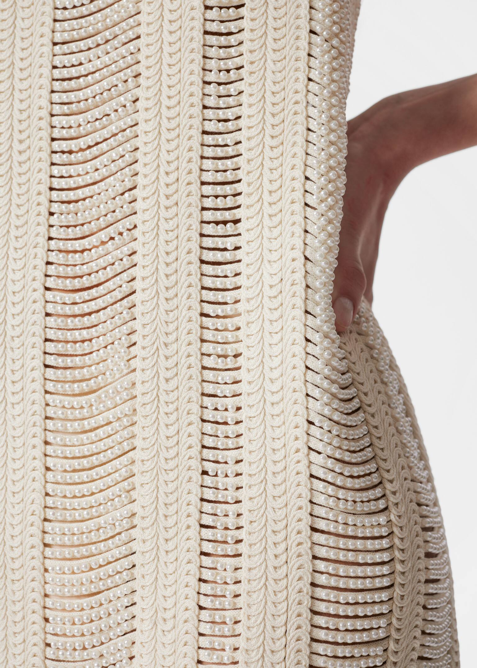 Mini abito in maglia con perline - Bianco - 3