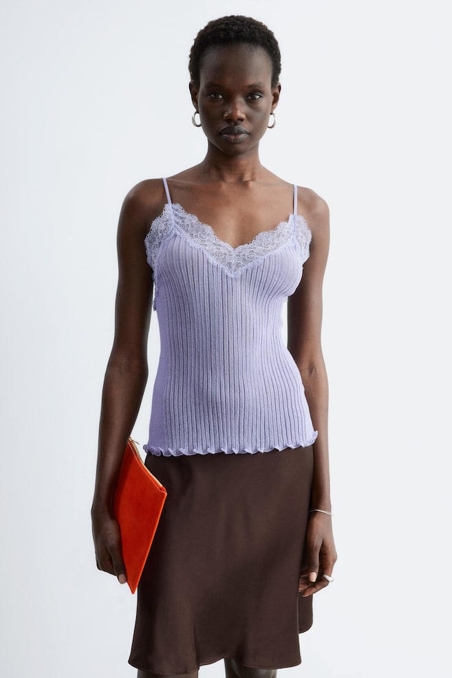 Rib-Knit Lace Camisole - Lilac/Yellow - 1