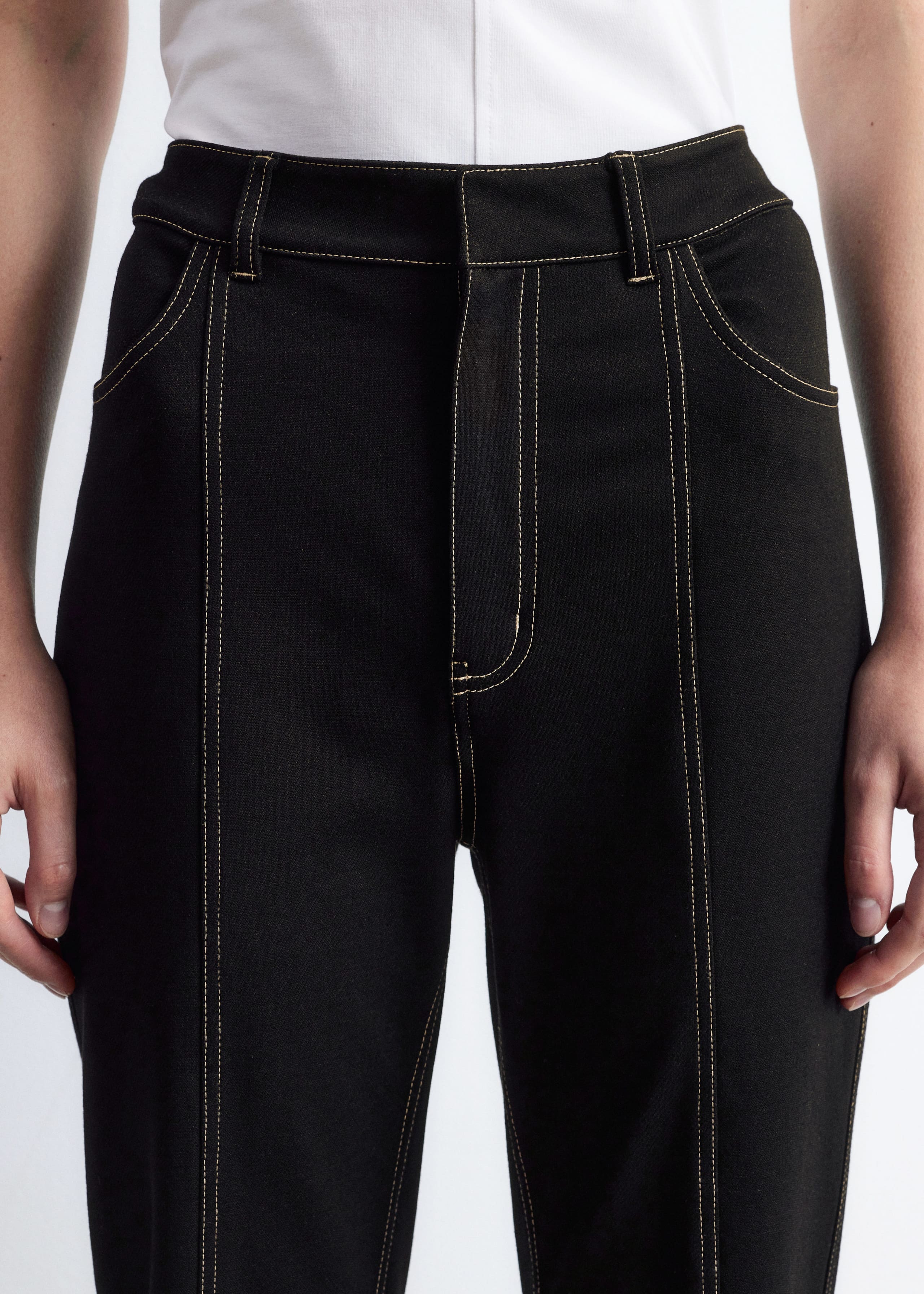 Image of Flared Topstitched Trousers