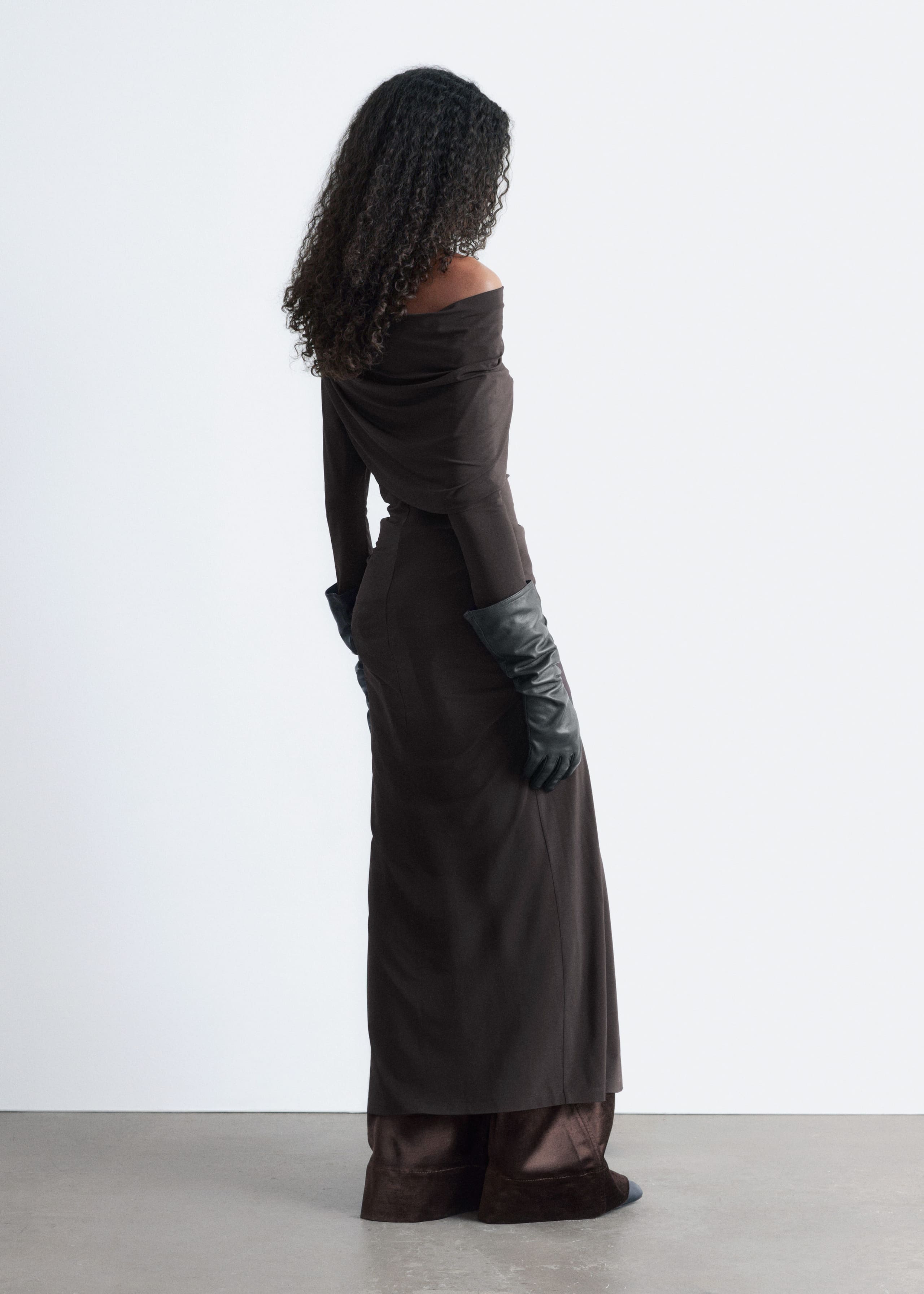 Draped Midi Dress - Dark Brown - Lookbook