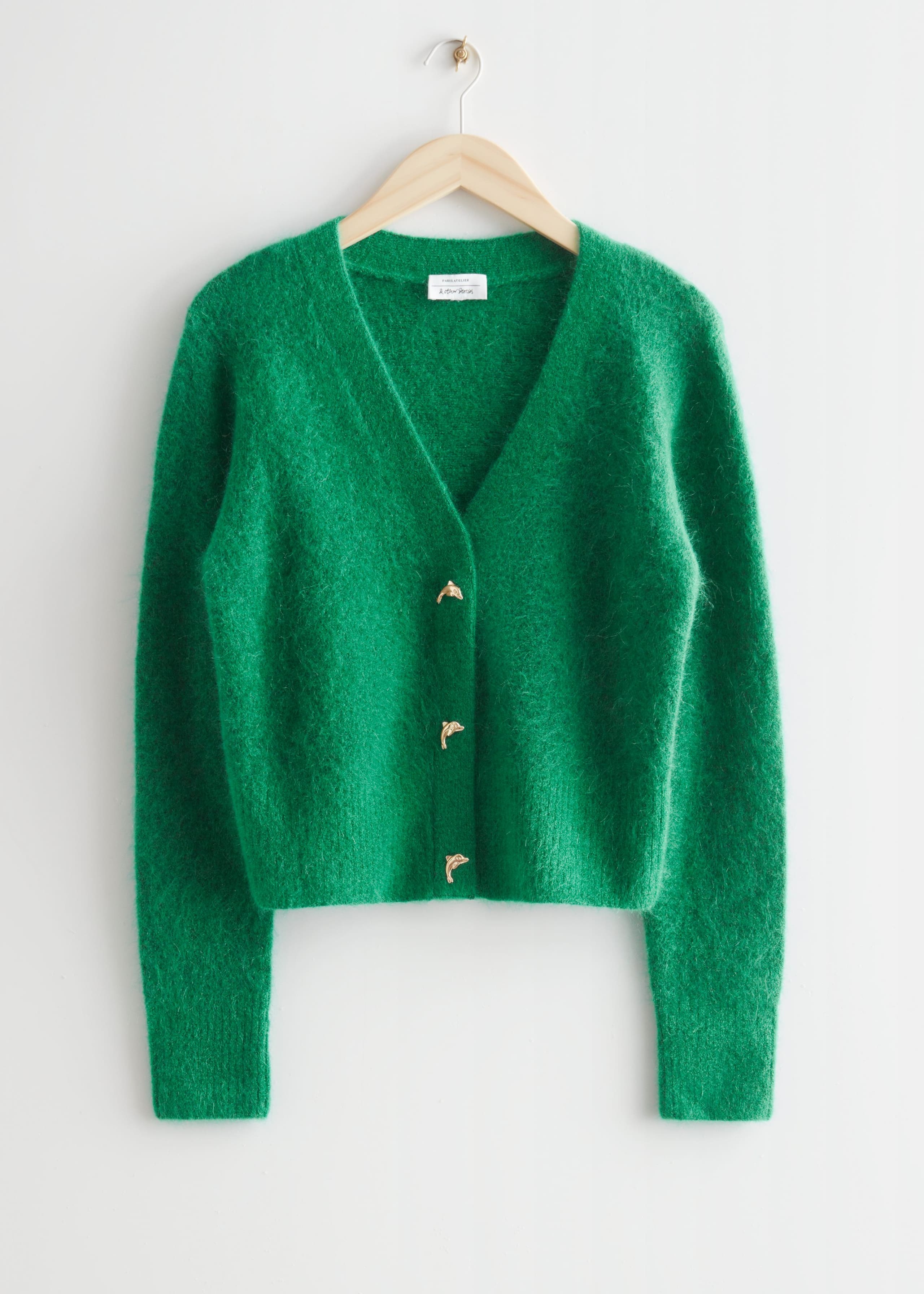 Gold Button Cardigan Green