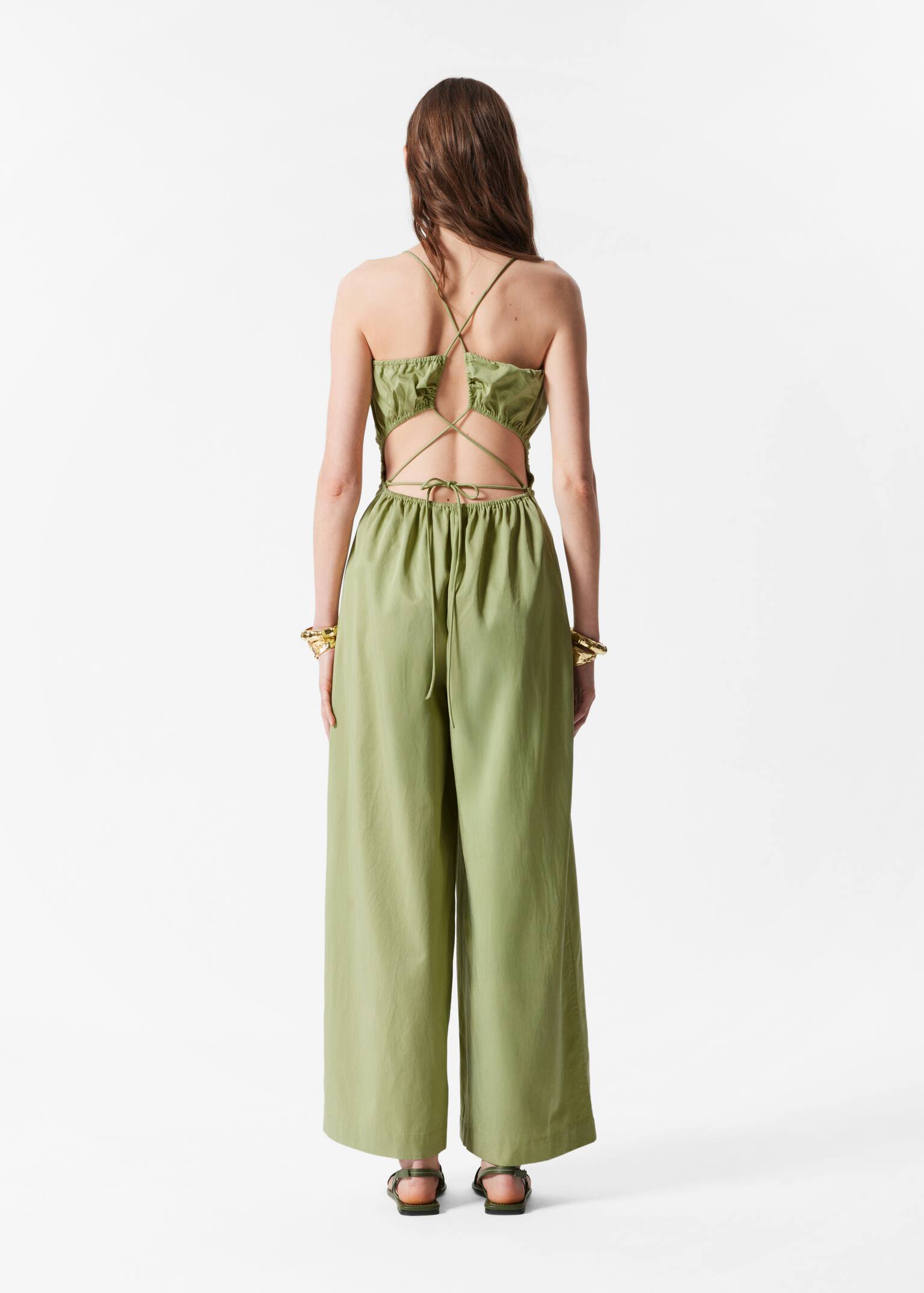 Salopetă cu Spate Decupat și Pantaloni Largi - Verde Deschis - 3