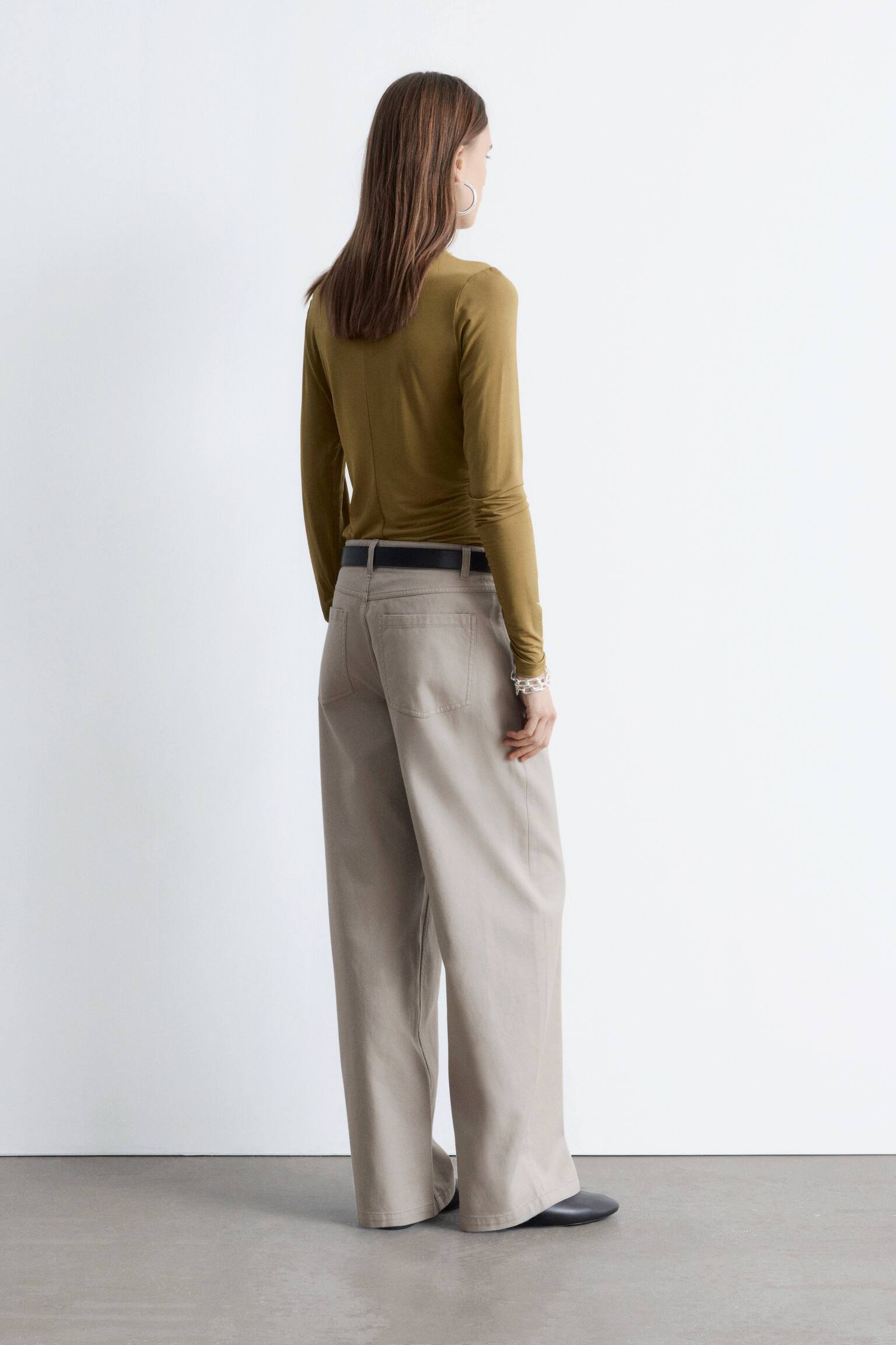 Széles szárú twill nadrág - Világos szürkésbézs - 4