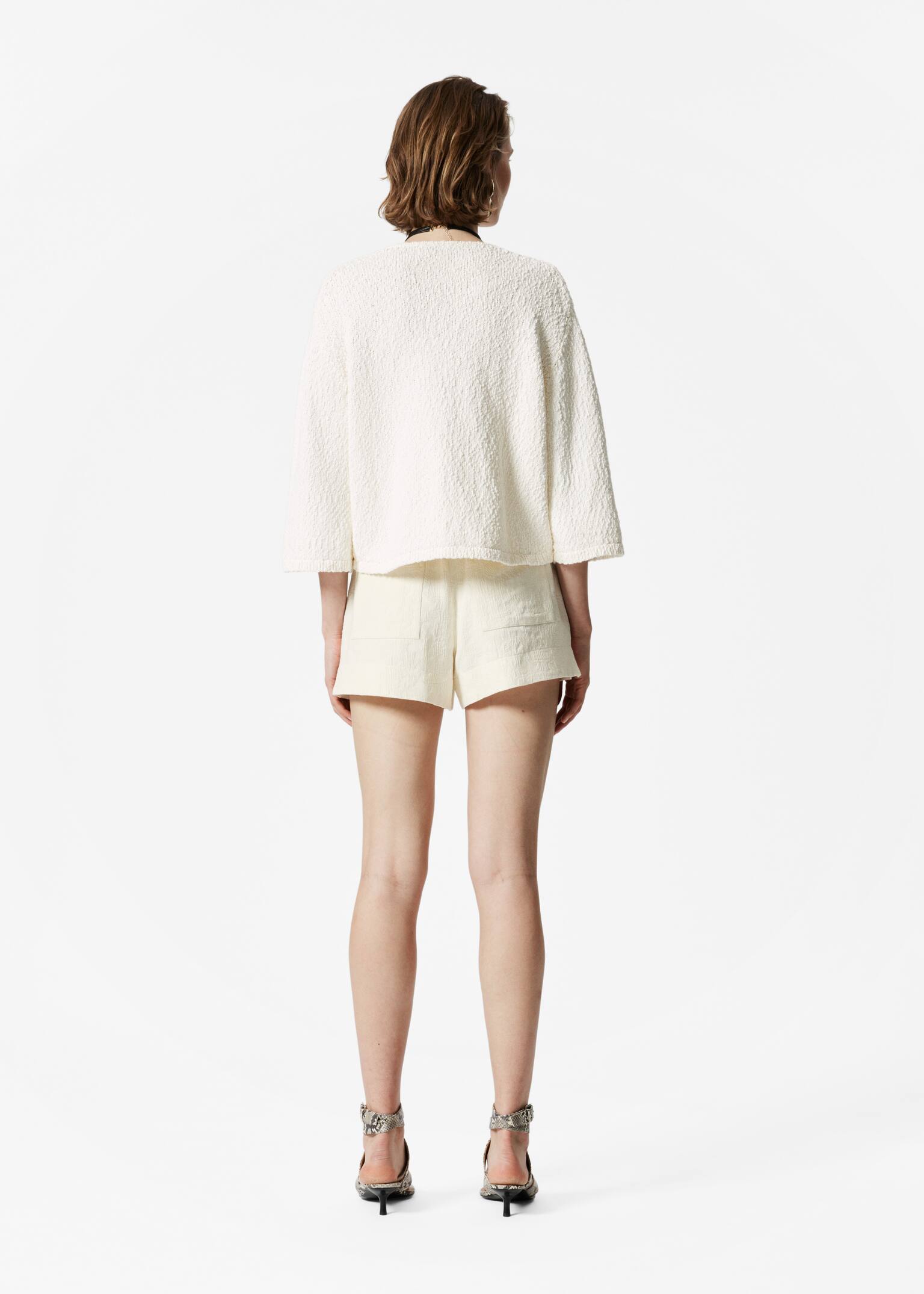 Cardigan tricotat cu mânecă scurtă - Alb/Pistachio Green - 5