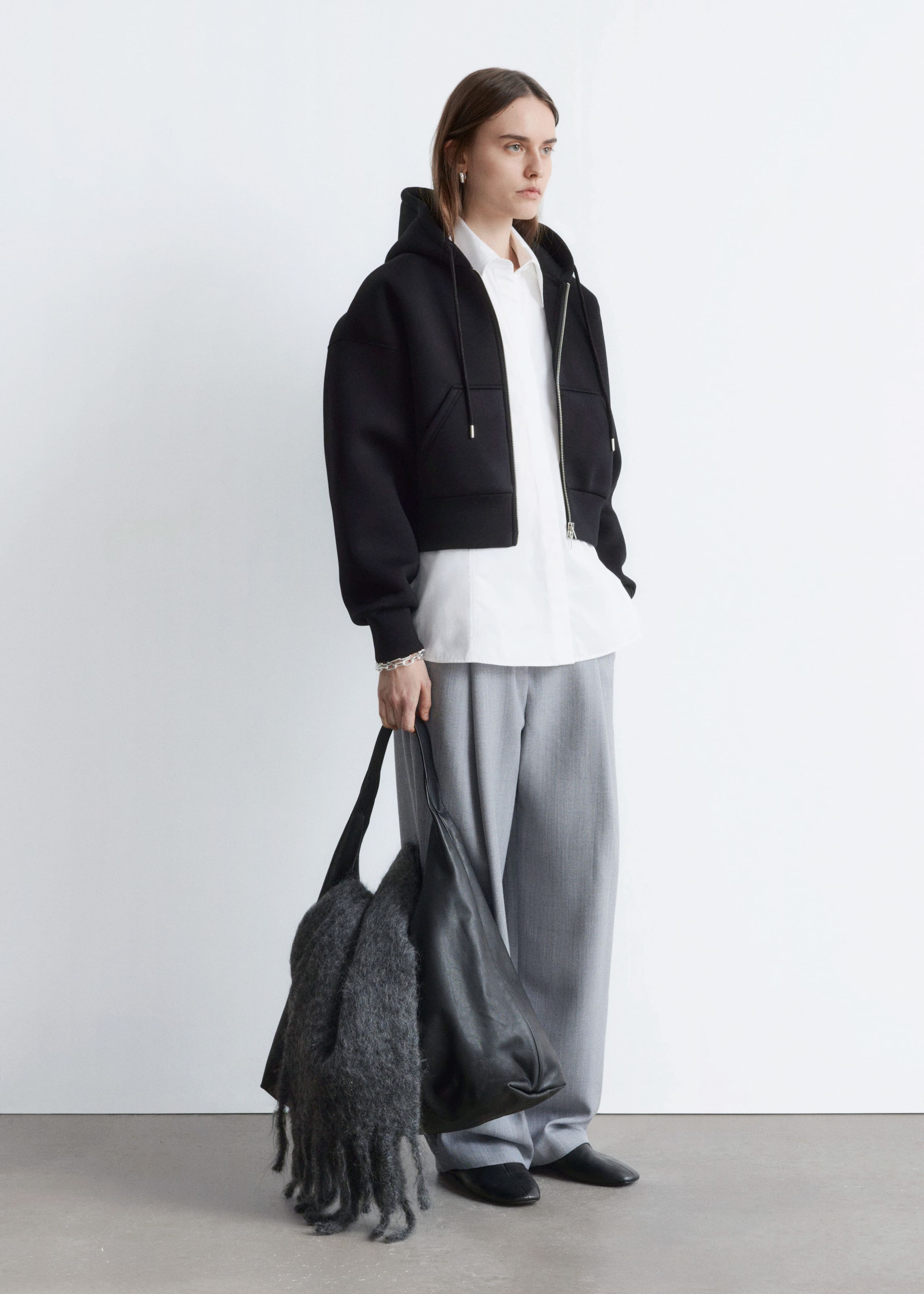 Image of Cropped Scuba Zip-Up Hoodie