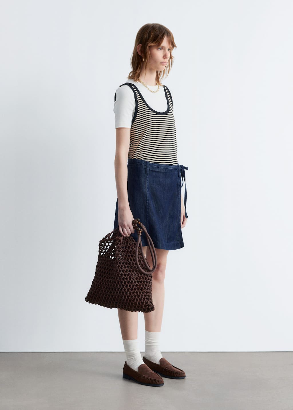 Image of Tie-Detail Denim Mini Skirt