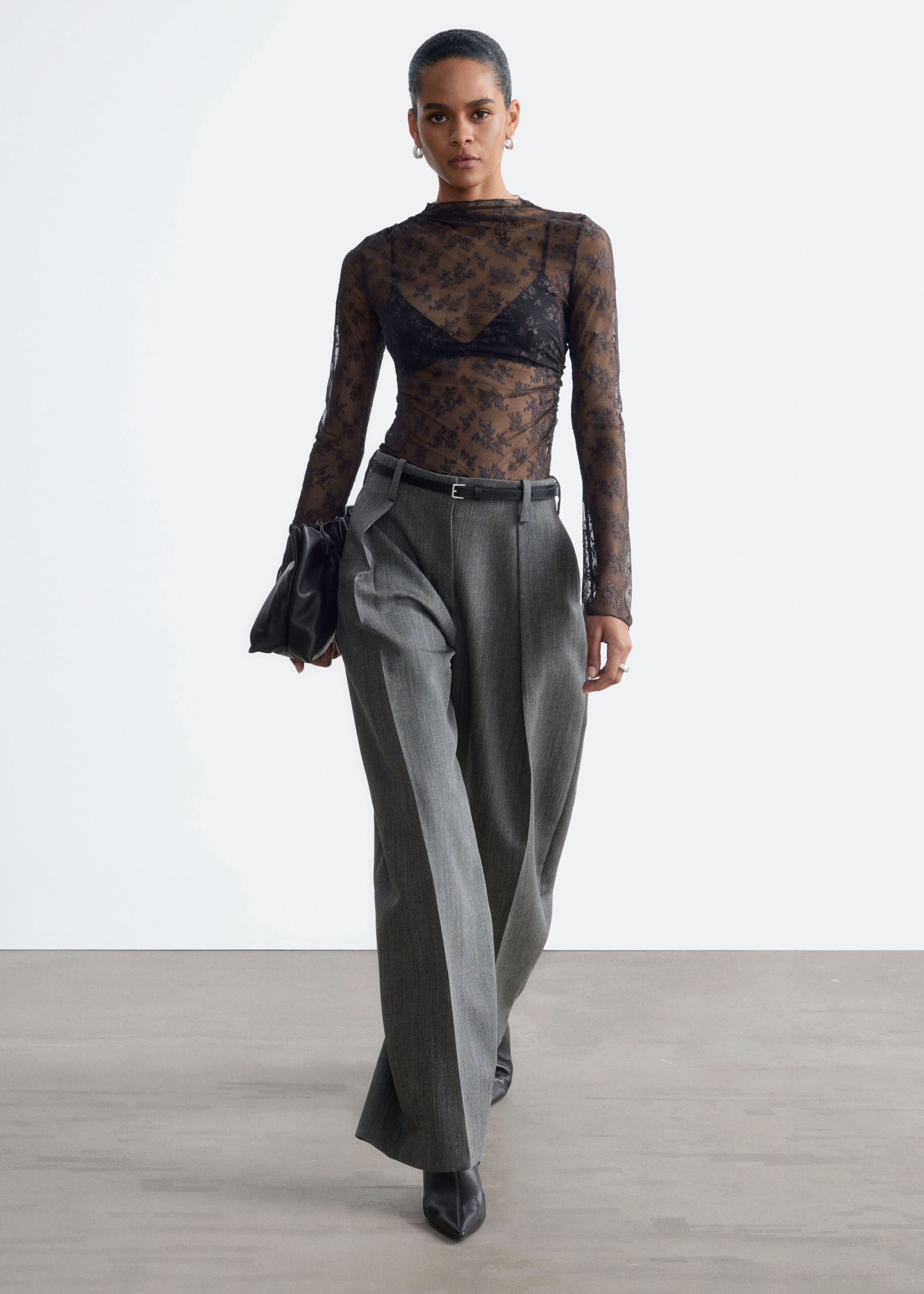 Mock-Neck Lace Top - Dark Red - Lookbook