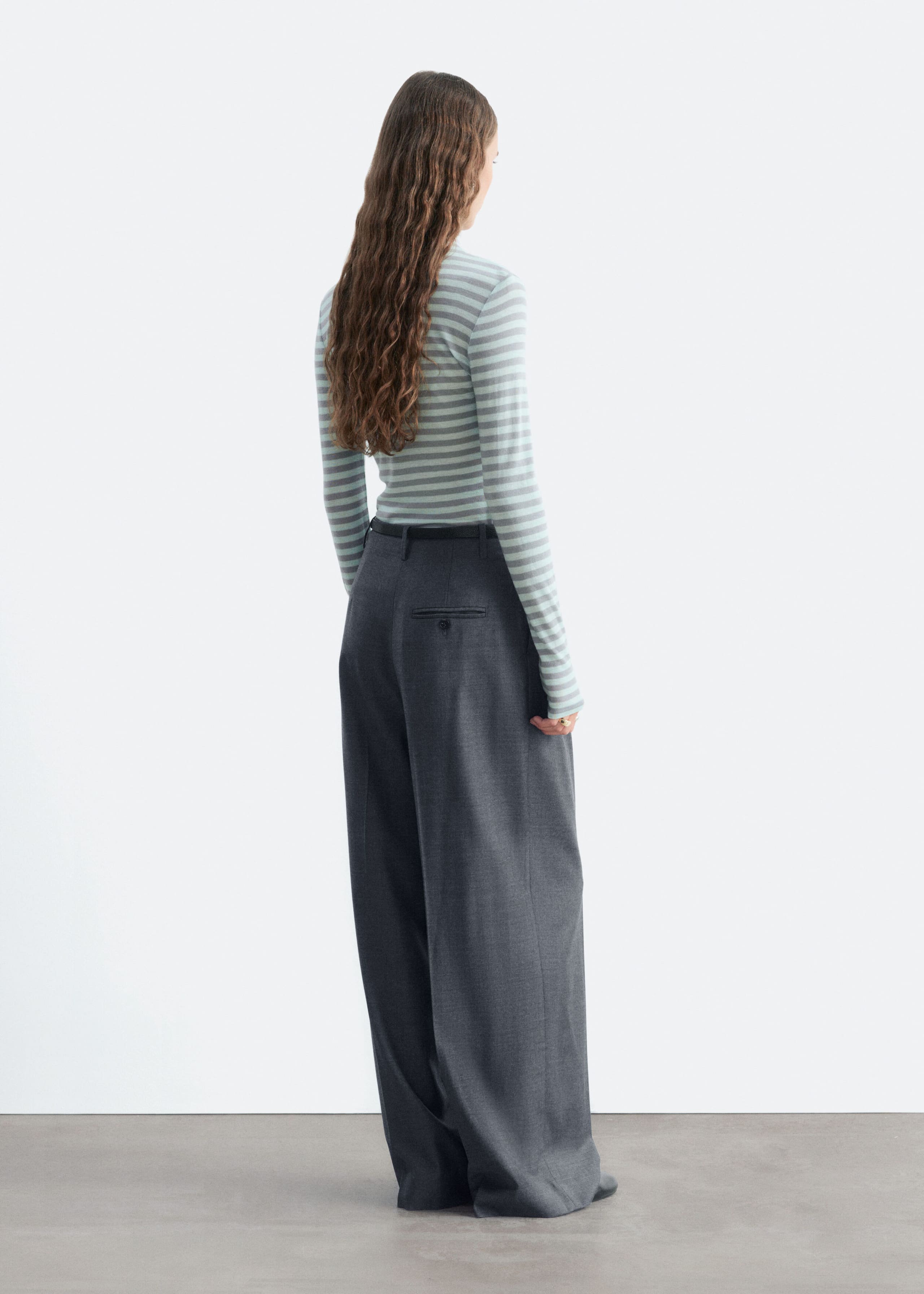 Wool Mock-Neck Top - Mint/Striped - Lookbook