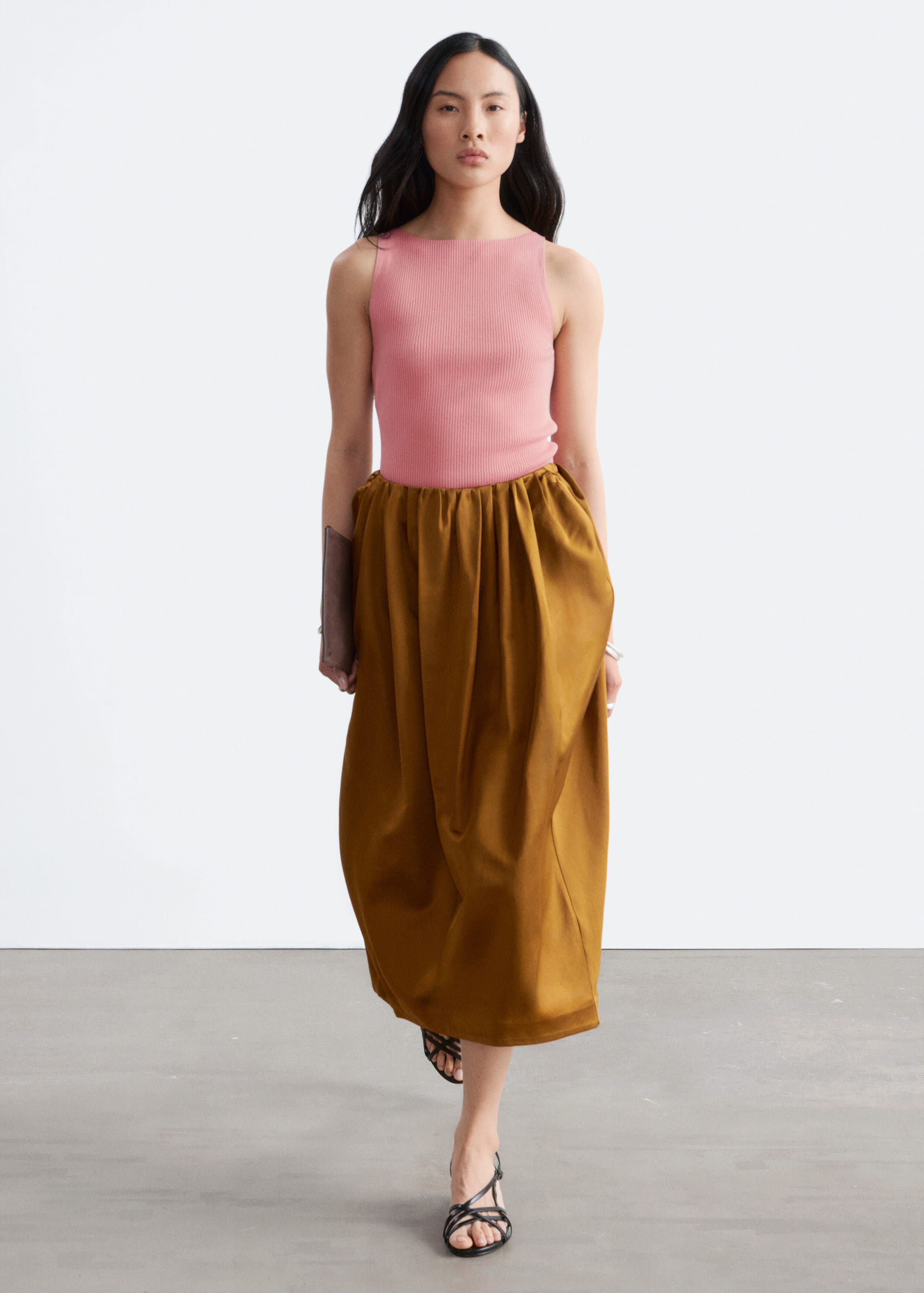 Image of Sculpted Satin Midi Skirt