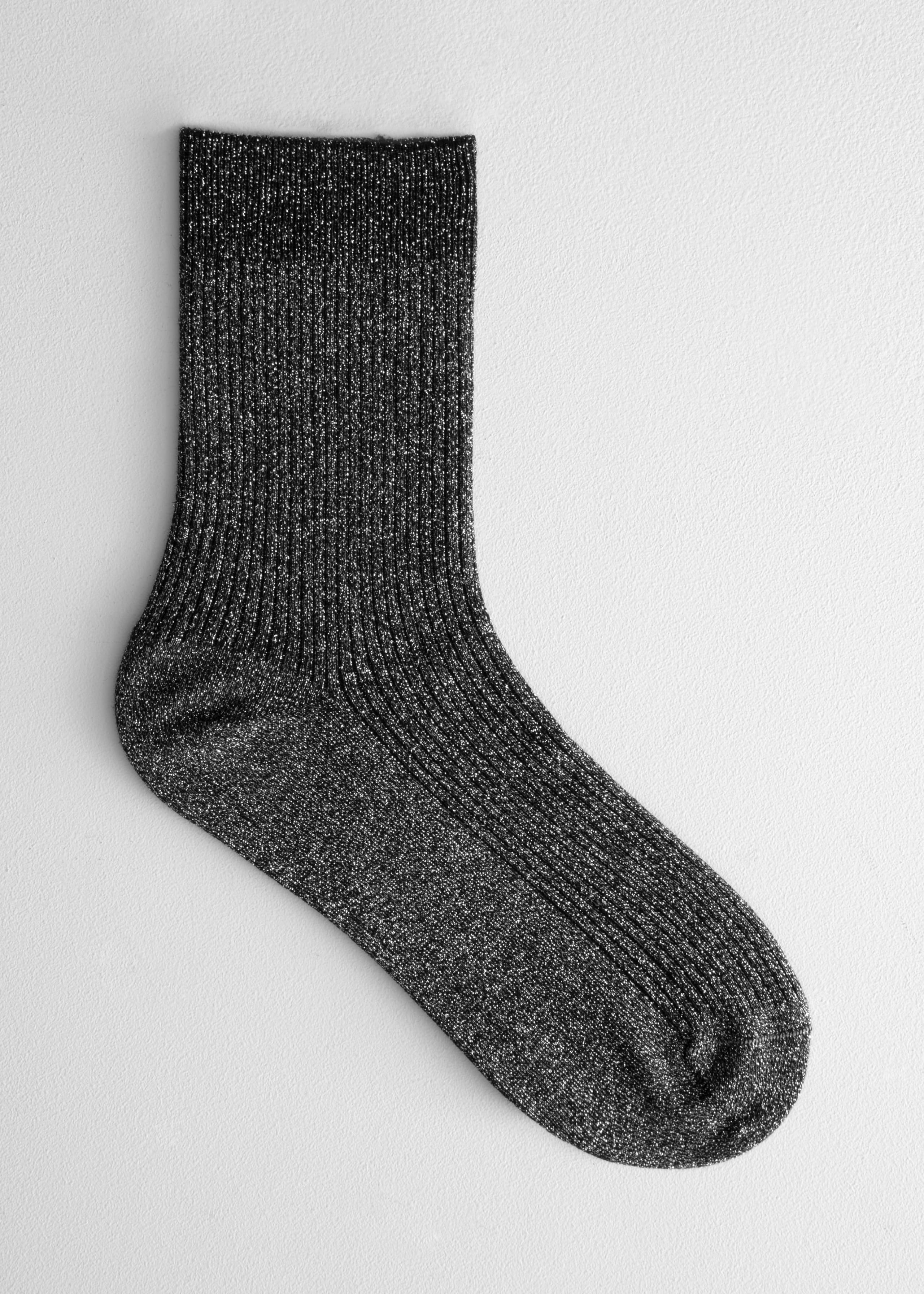 Glitter Rib Knit Ankle Socks - Brown glitter - Still Life