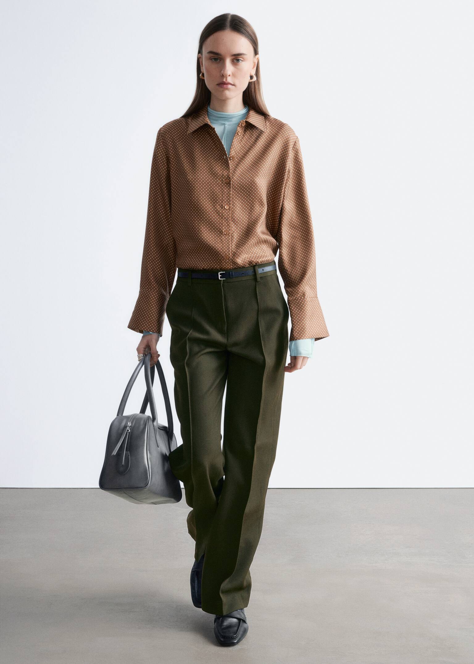 Relaxed Silk Shirt - Brown/White Dots - 3