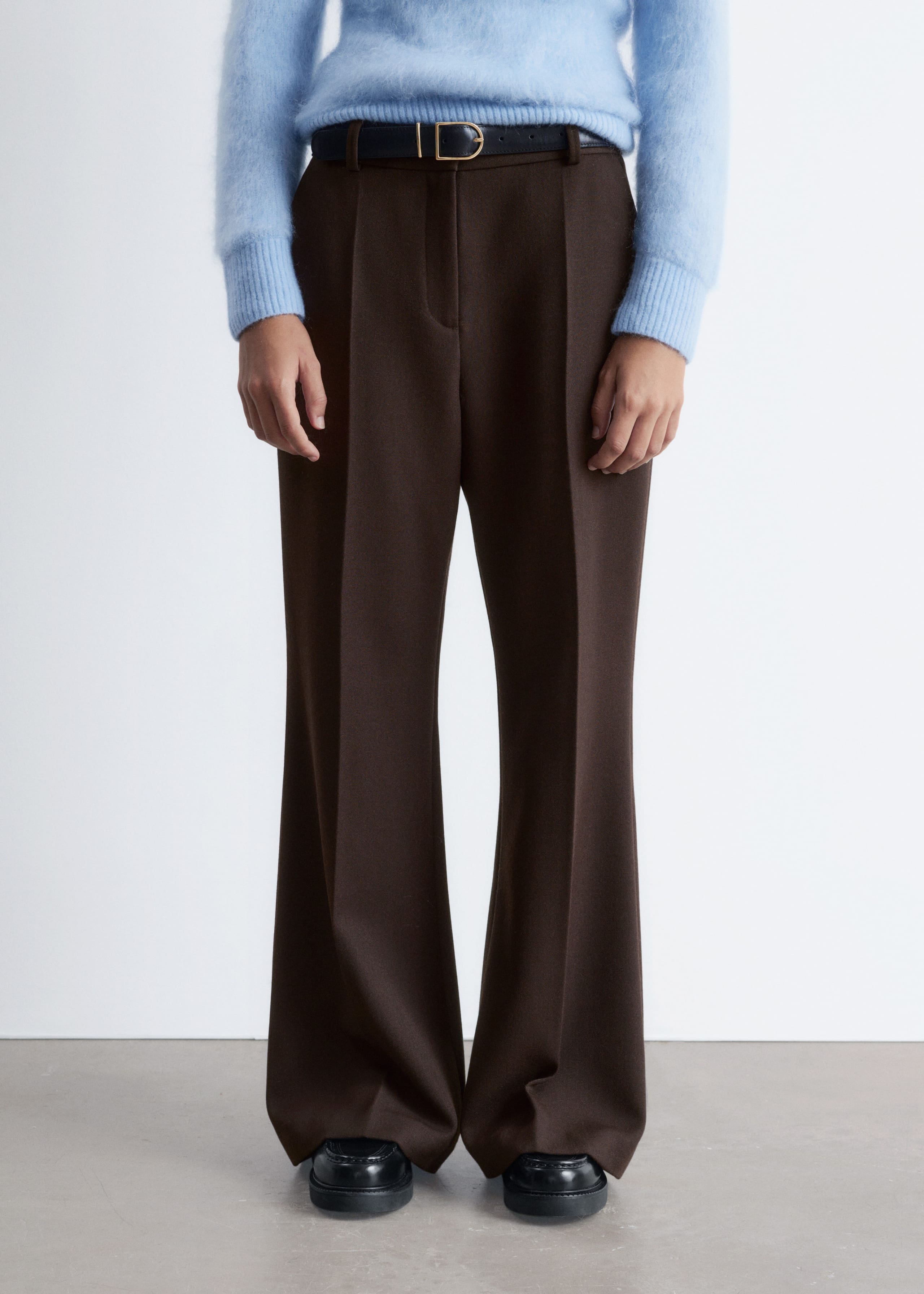 Image of Flared Press-Crease Wool Trousers