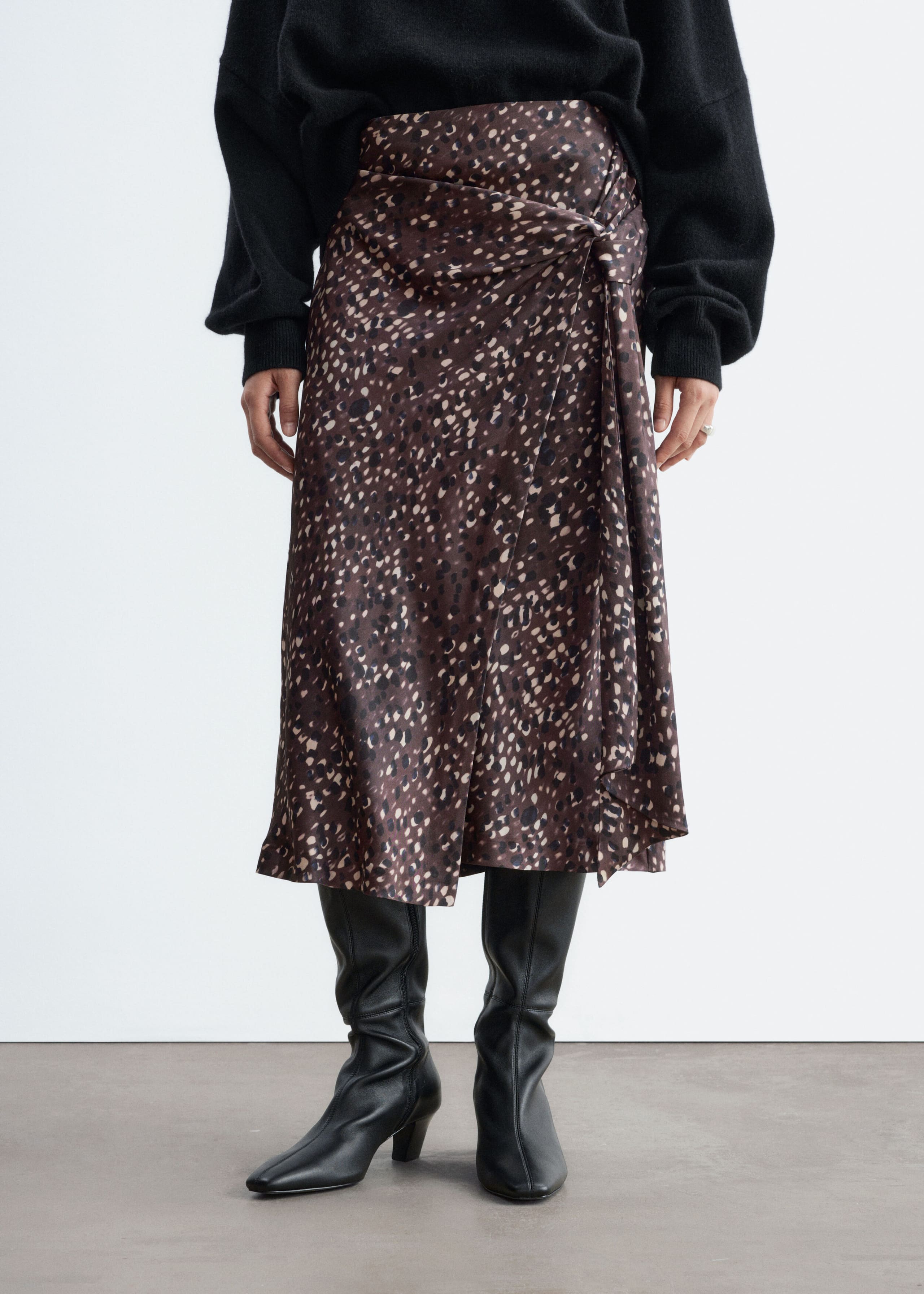Draped Midi Skirt Dark Brown/Printed