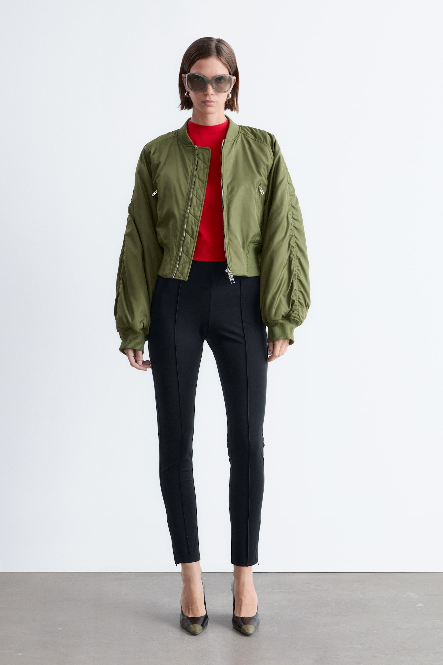 Leggings de malha com pregas - Preto - 1