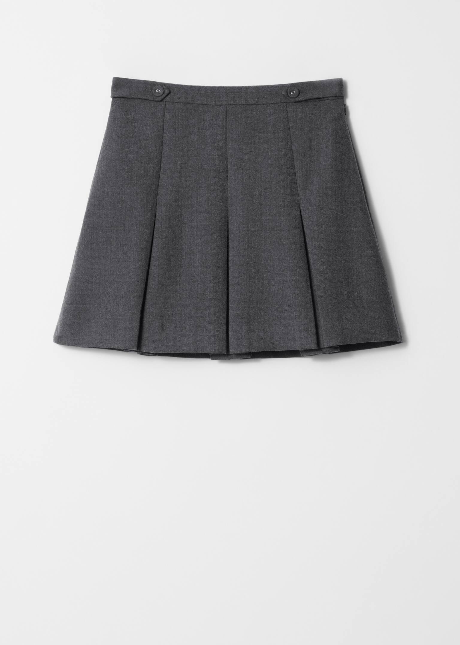 Pleated Herringbone Mini Skirt - Grey - 2