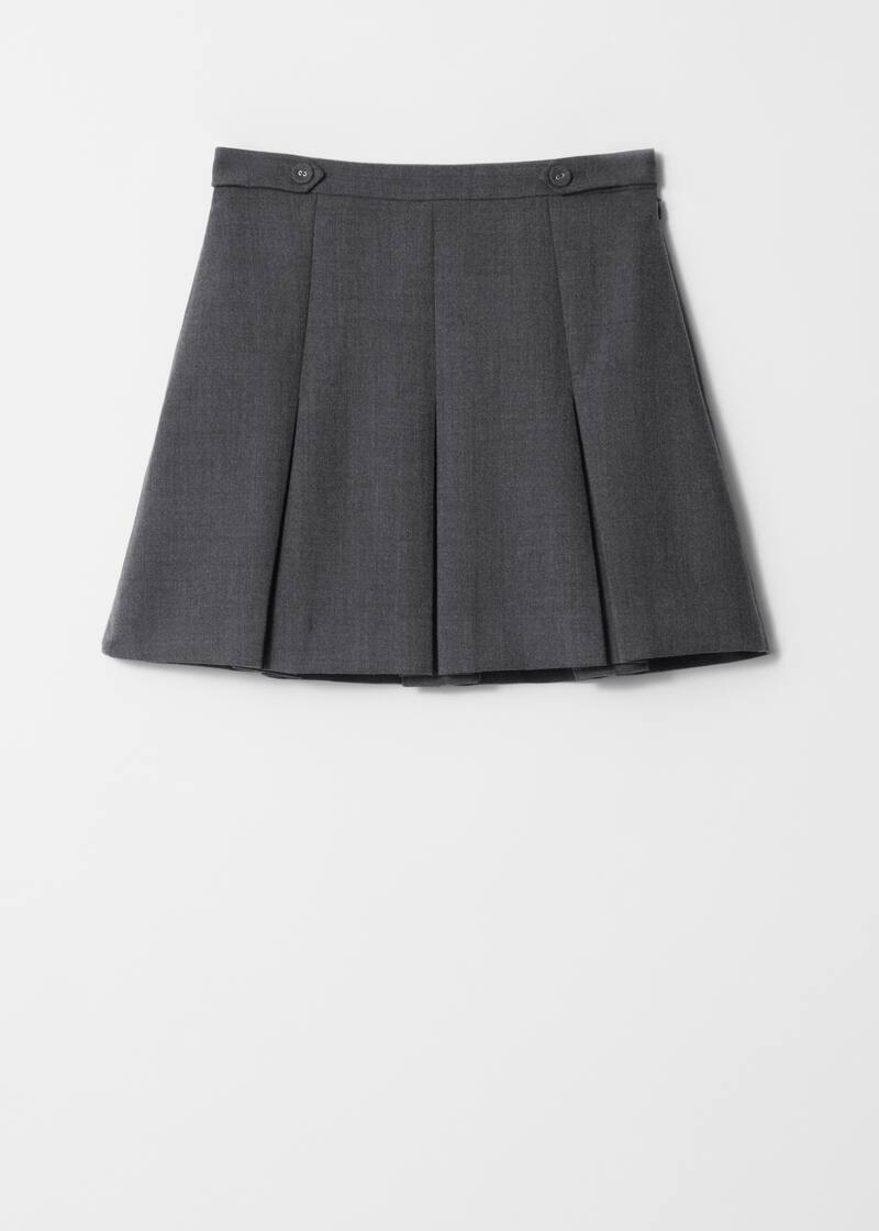 Pleated Herringbone Mini Skirt Grey Ladies H&M GB