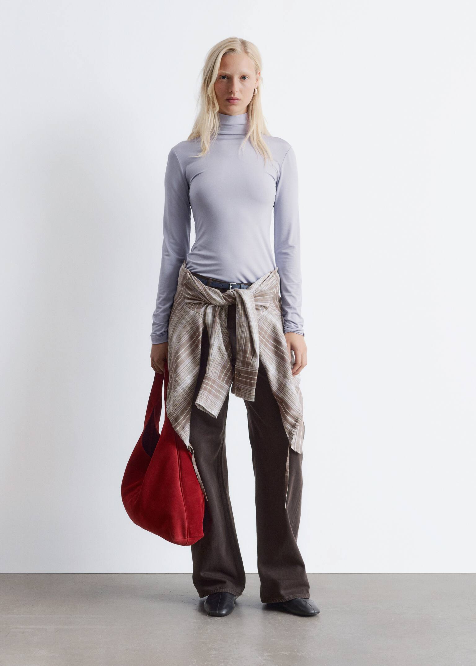 Slim Fit Turtleneck Top - Light Purple/Black/Red Florals/Purple/Black Checked - 1