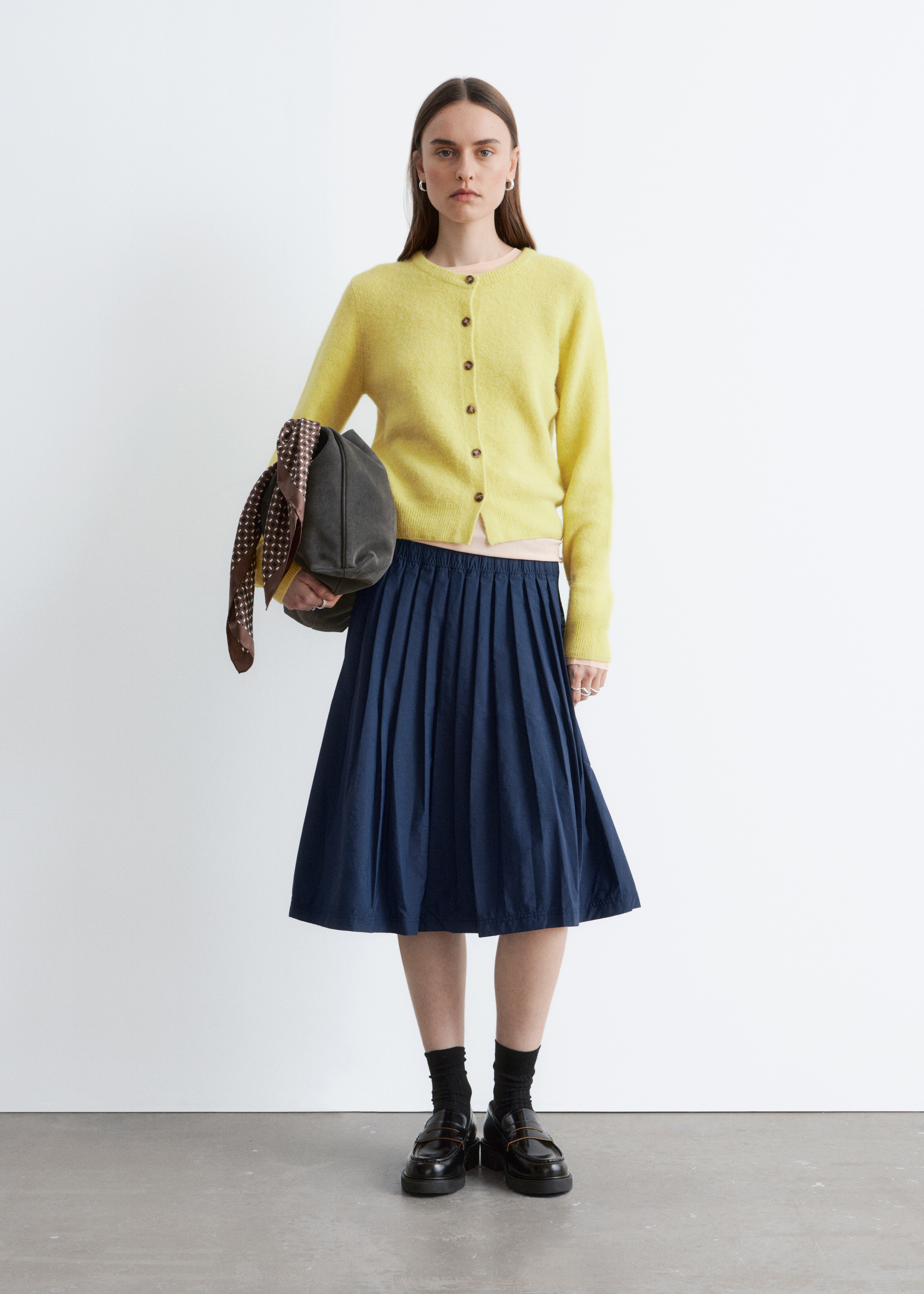 Cardigan en alpaga mélangé - Jaune/Marron foncé/Orange