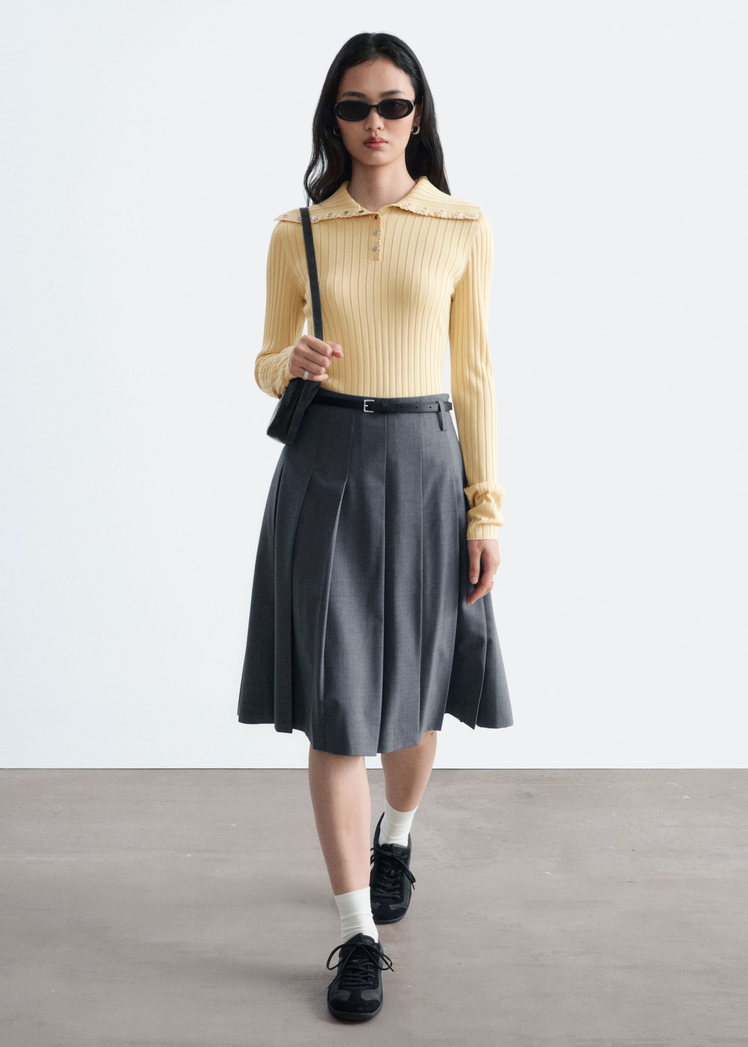 Scalloped Collar Top - Black - Lookbook