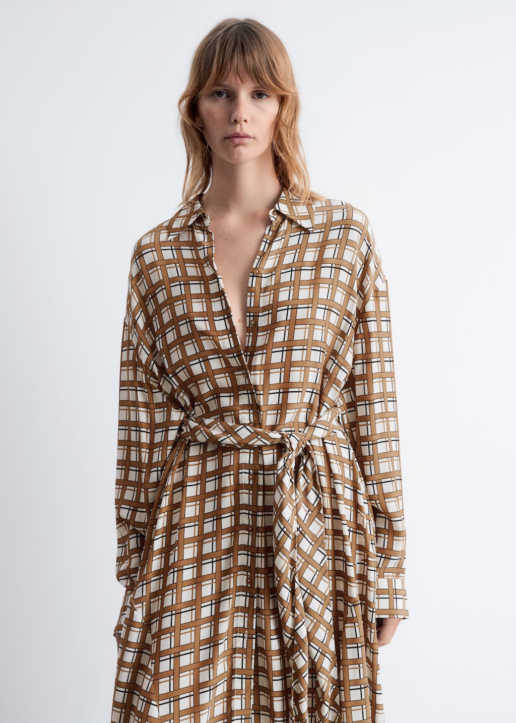 Image of Midi-Hemdblusenkleid mit Bindedetail