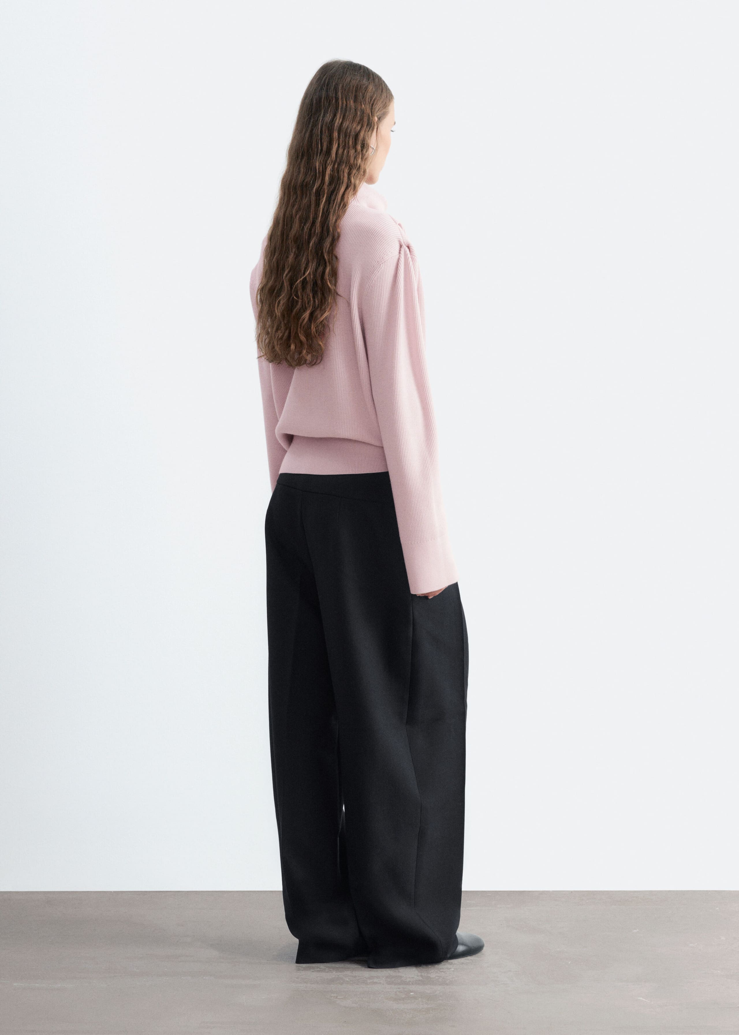 Pleat-Detail Wool Jumper - Light Pink - Lookbook
