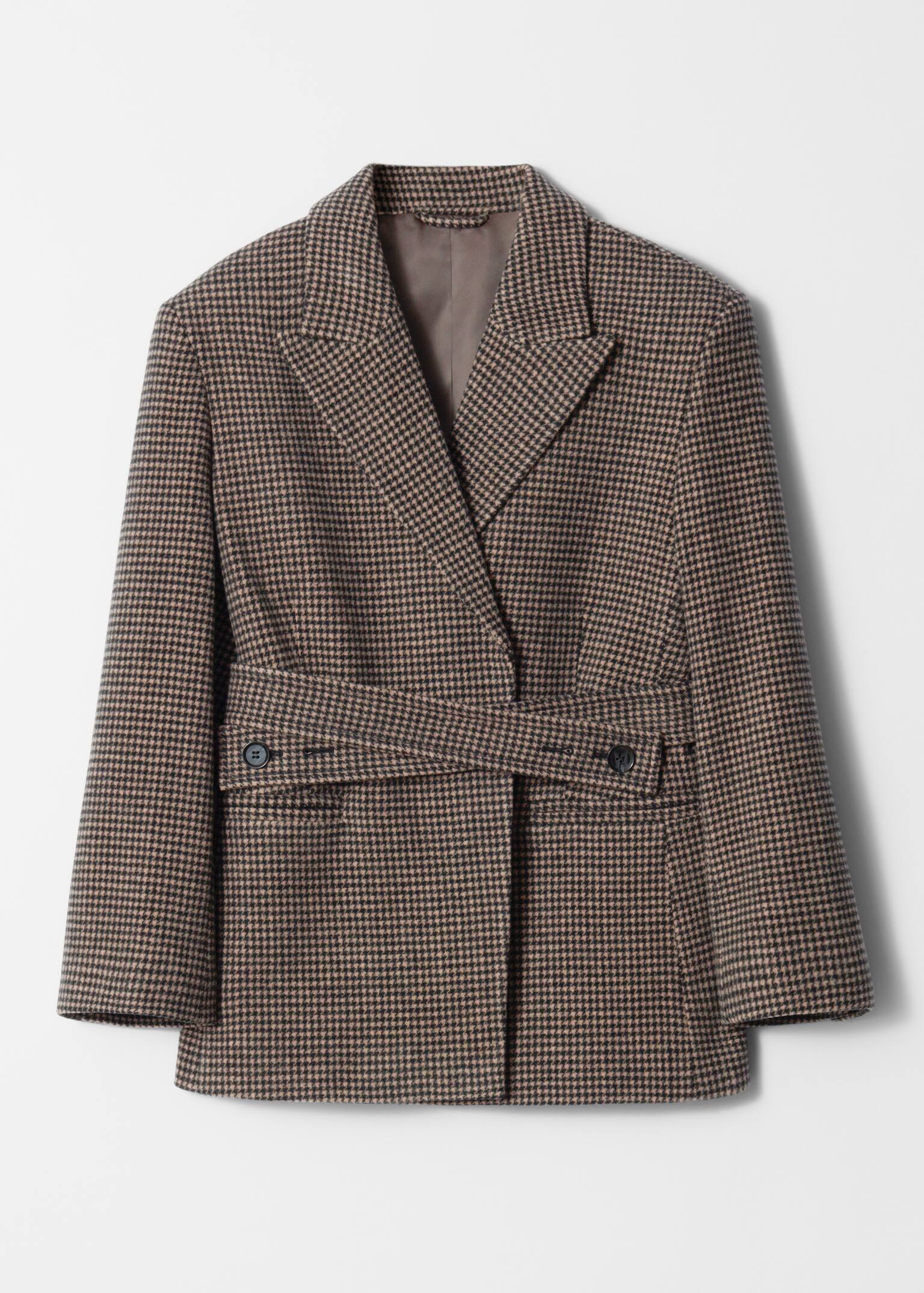 Wollblazer mit Gürtel - Braun/Hahnentrittmuster - 1