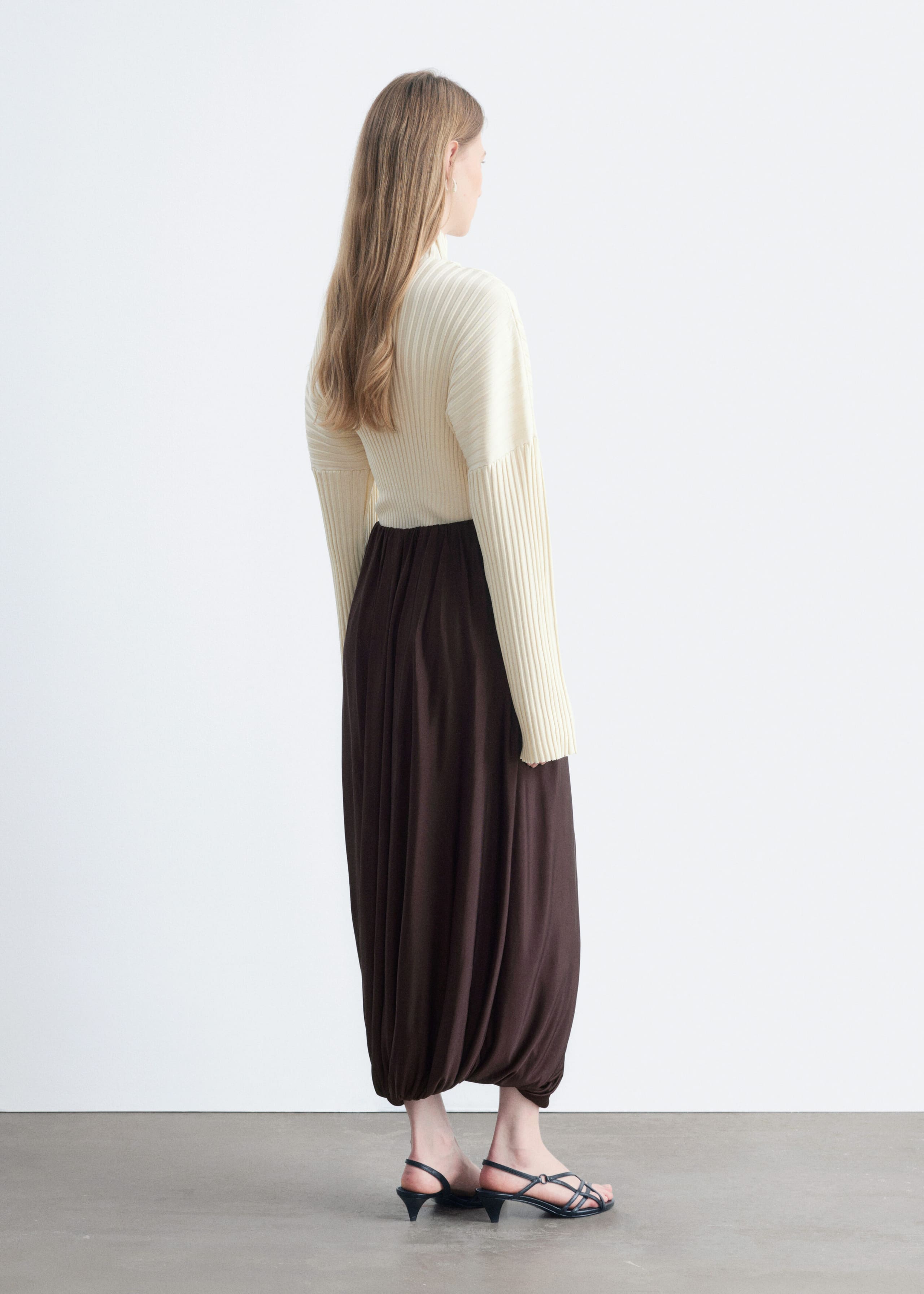 Twisted Drape Balloon Skirt - Dark Brown - Still Life