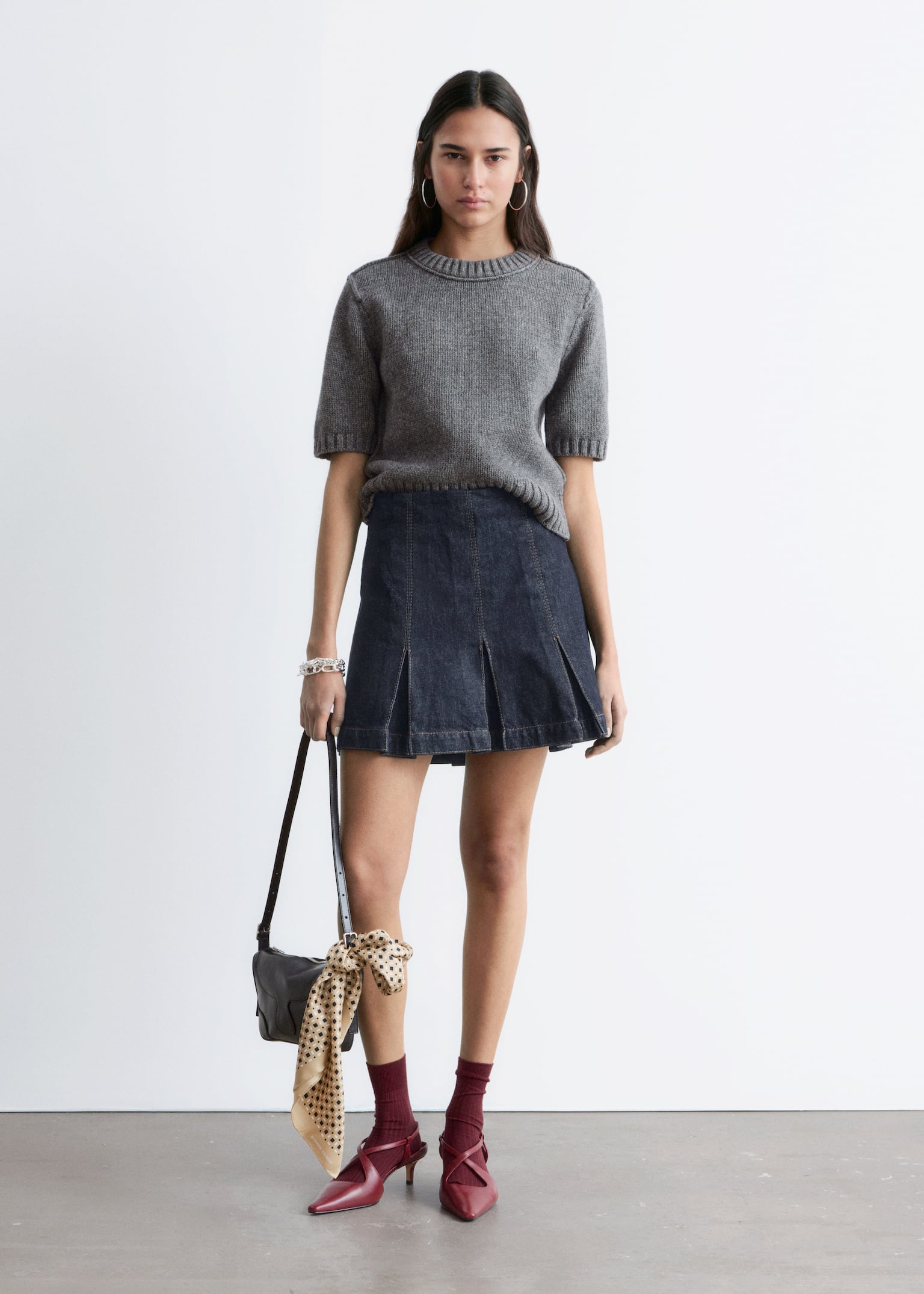 T-shirt côtelé - Gris chiné foncé/Blanc - 2