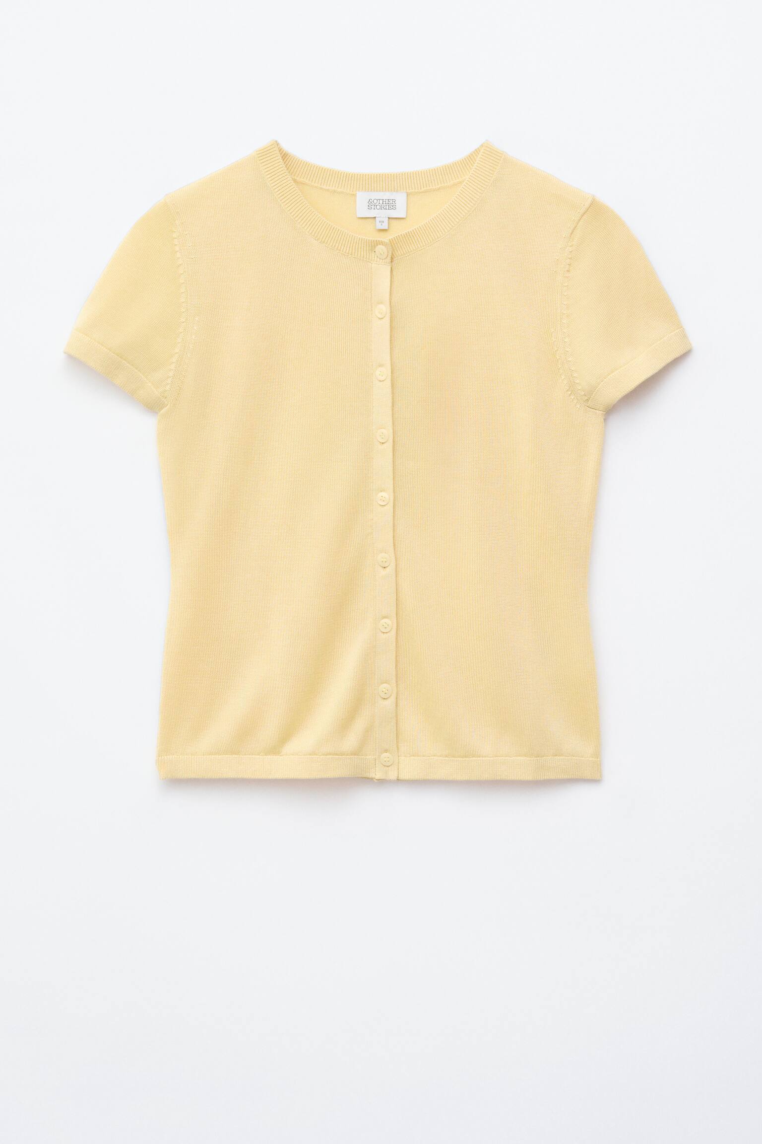 Gebreid T-shirt met knopen aan de voorkant - Zandkleurig/Rood - 1