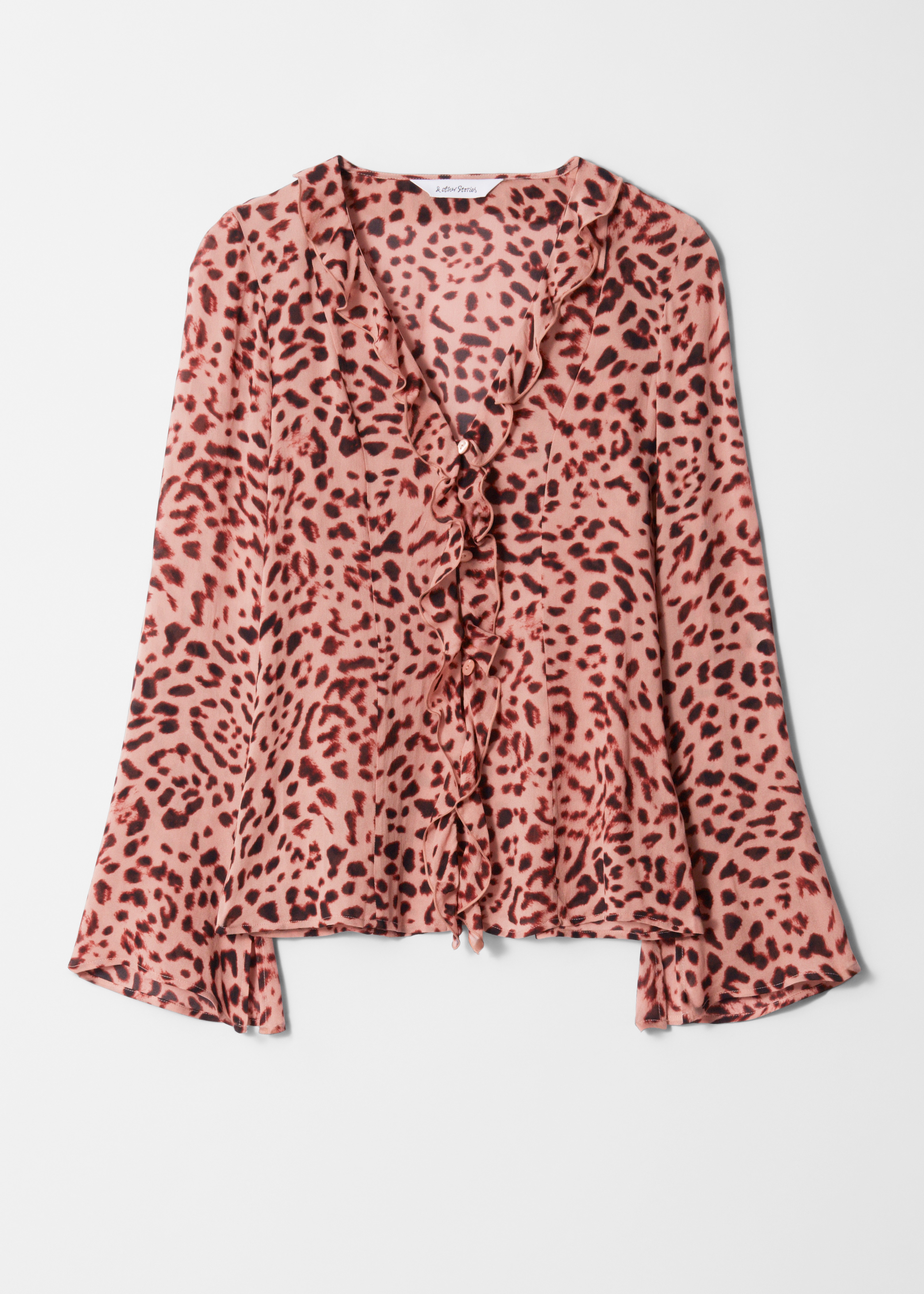 Μπλούζα με Βολάν και V Λαιμόκοψη - Λεοπάρ σχέδιο/Σκούρο Κόκκινο