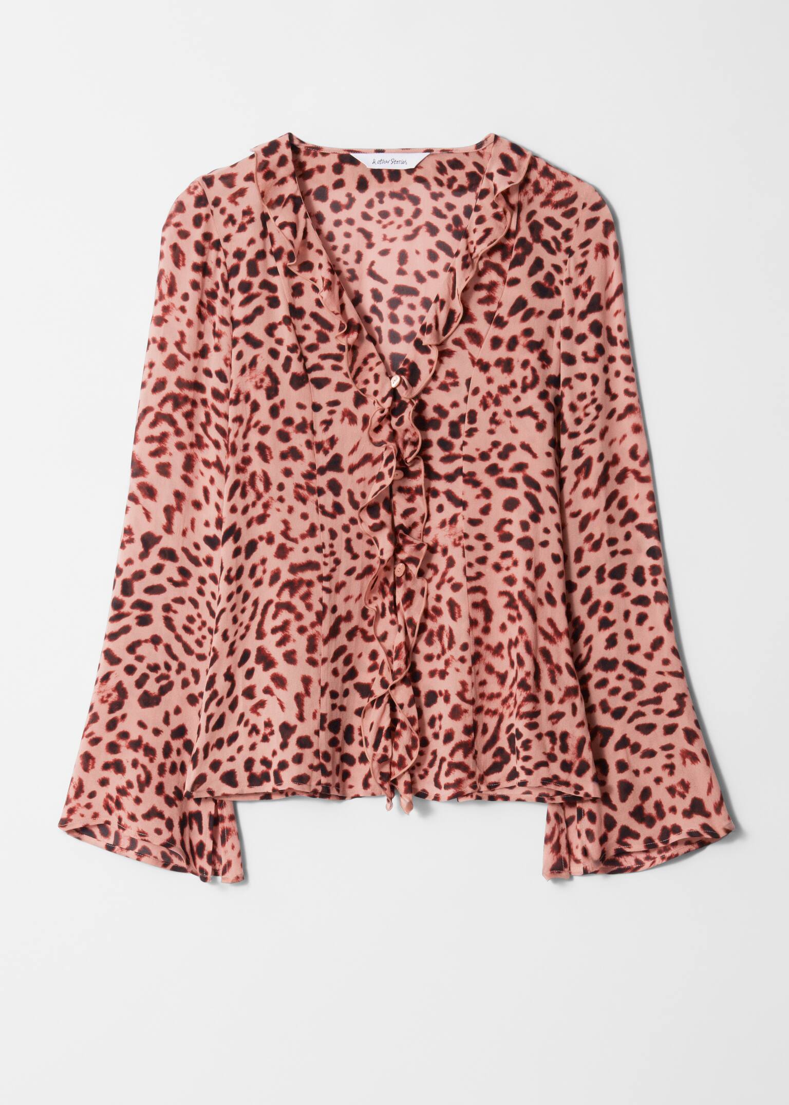 Blouse à col en V et volants - Imprimé léopard/Rouge foncé - 2