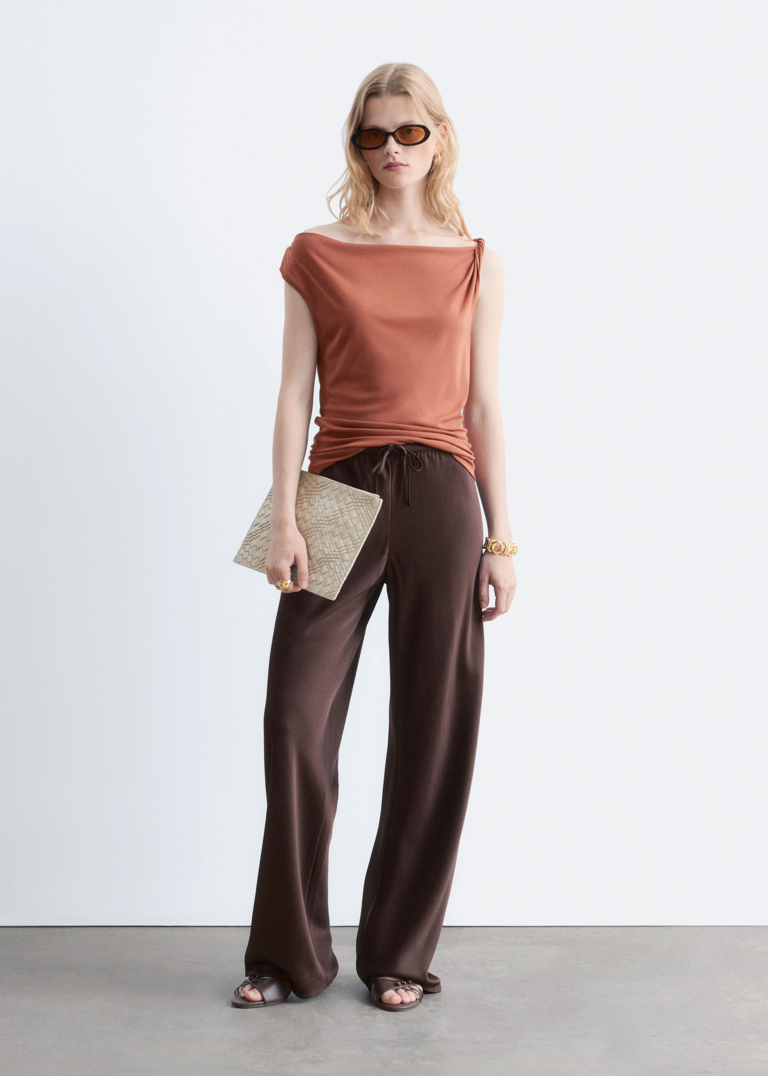 Twist-Shoulder Jersey Top - Light Blue - Lookbook