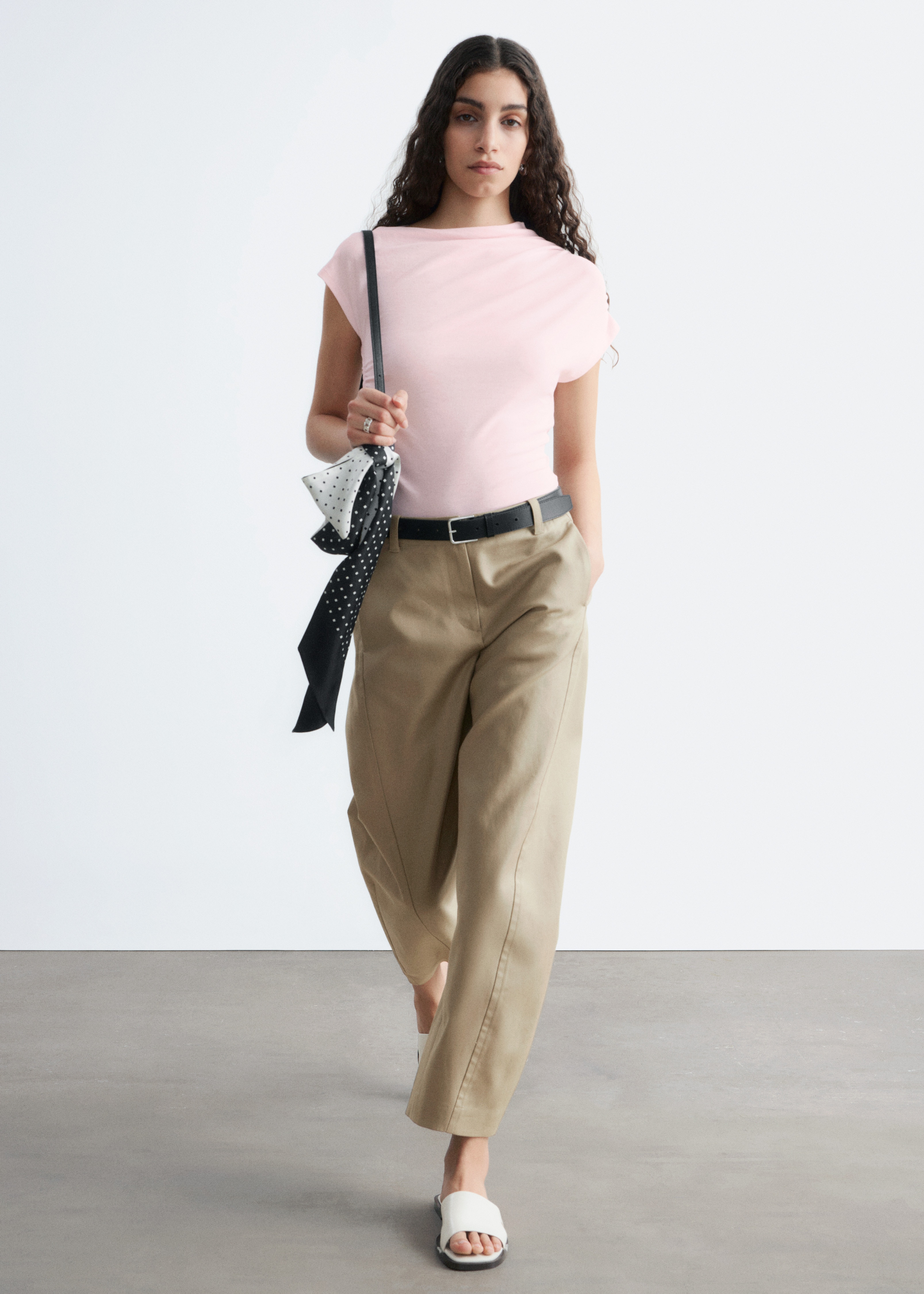 Barrel-Leg Cotton Twill Trousers