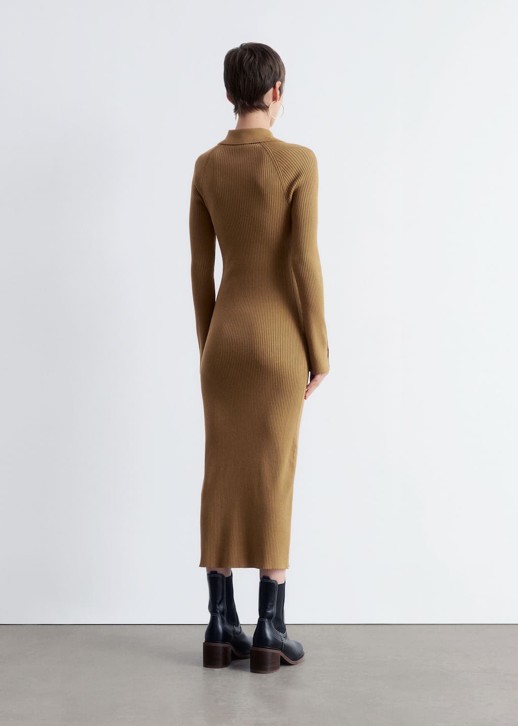 Image of Rib-Knit Polo Midi Dress