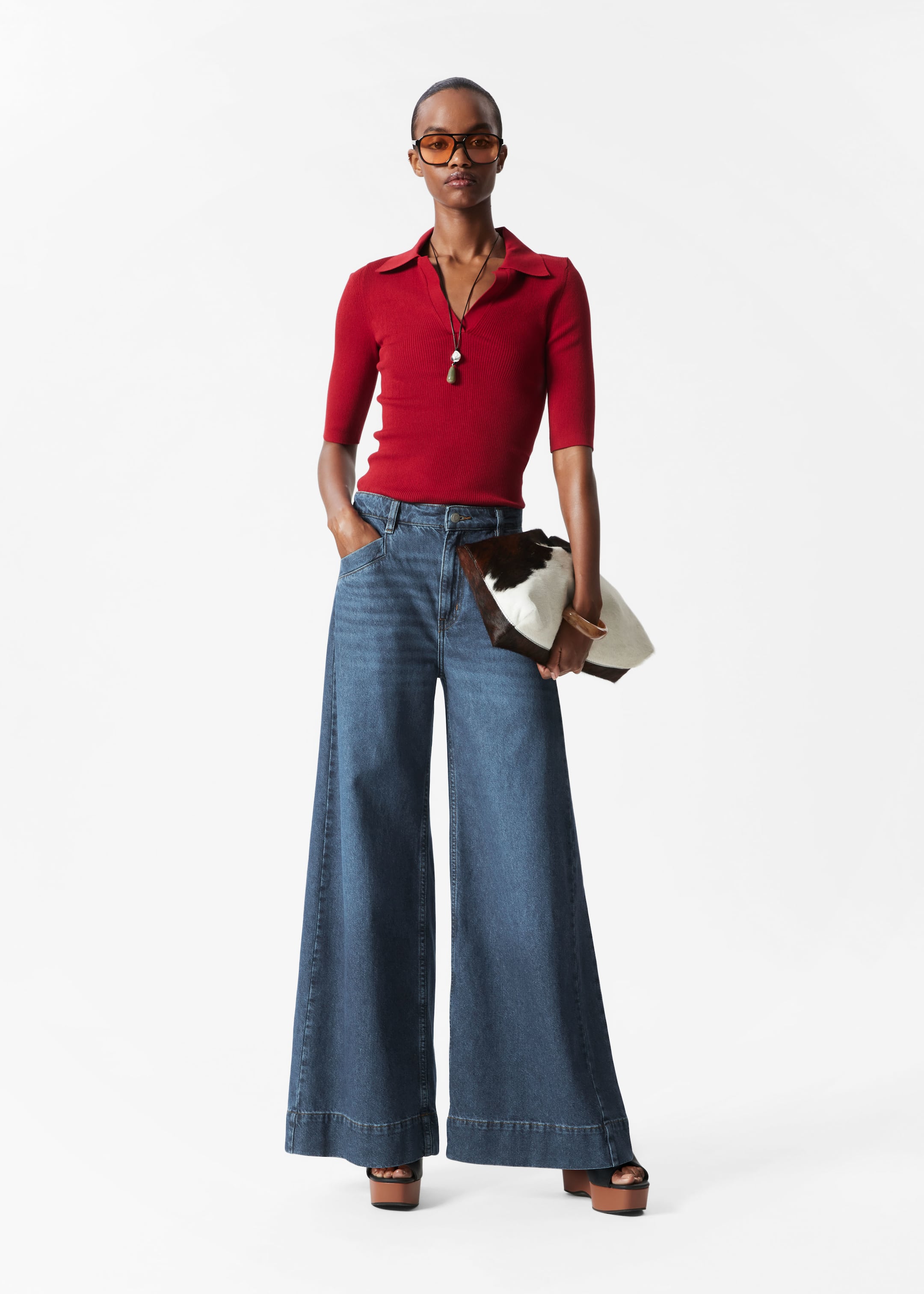 View larger image: Collared Short-Sleeve Top - Dark Red - Ladies | H&M GB 3