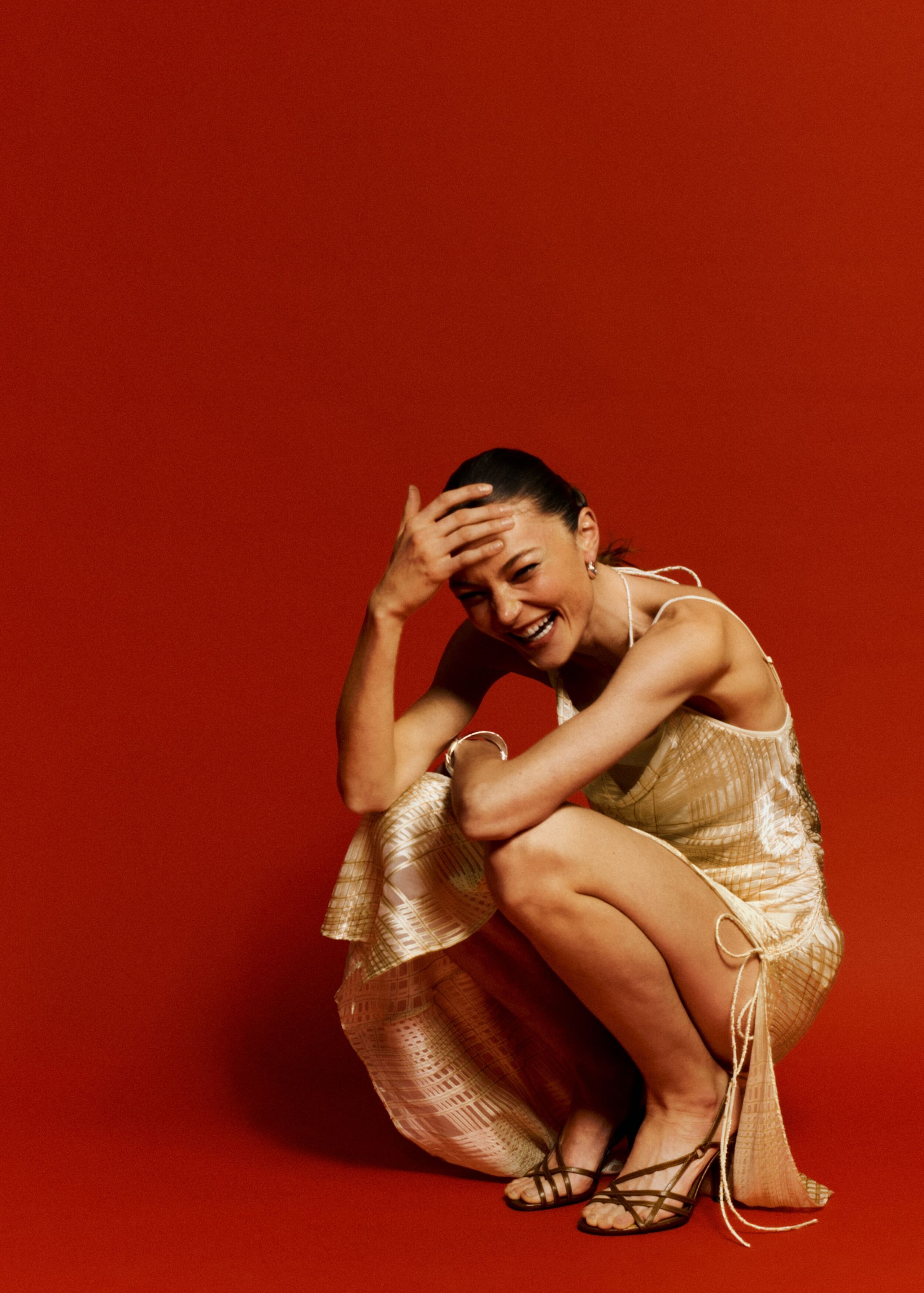 Image of Cowl-Neck Jacquard Midi Dress