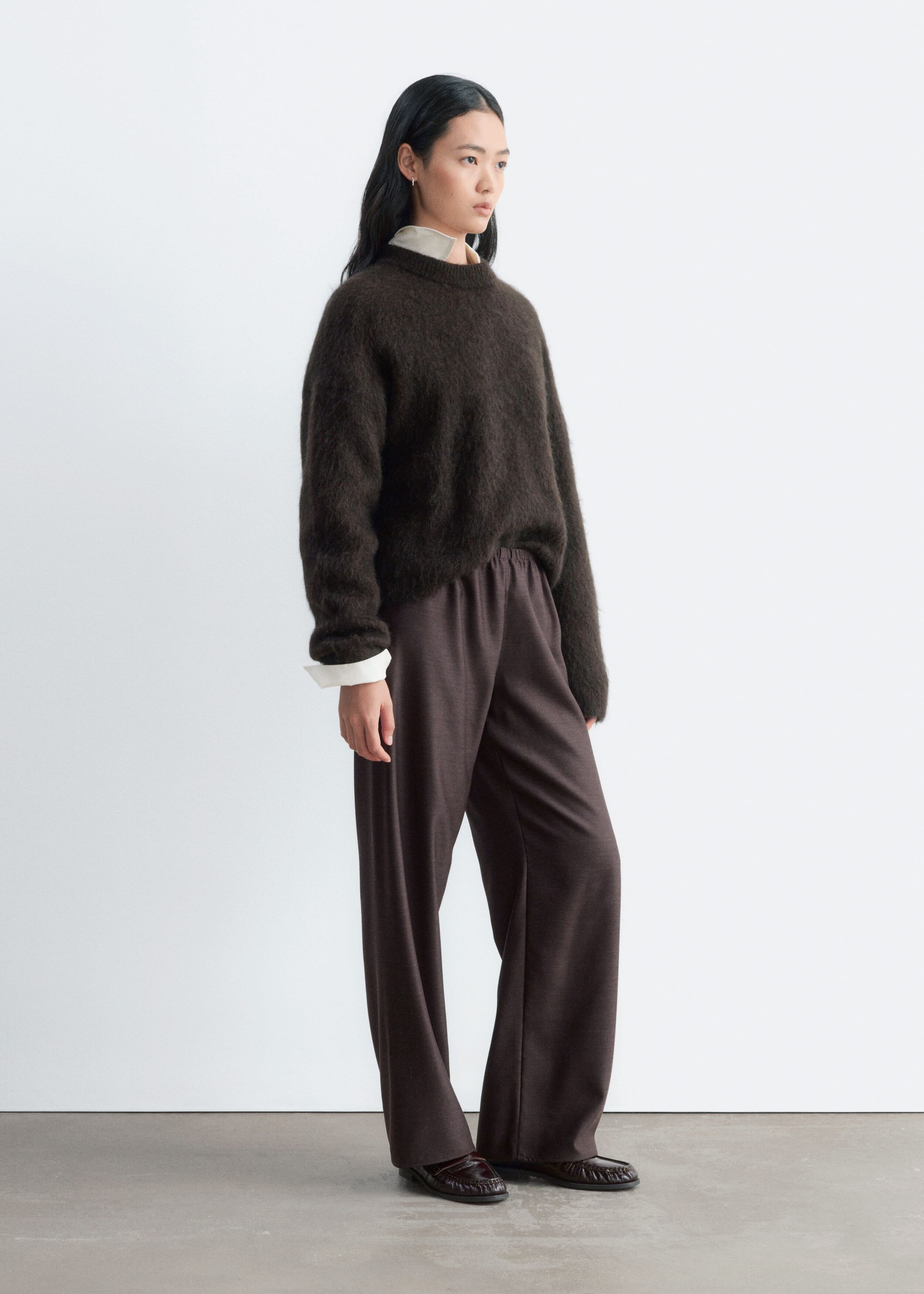 Pull-On Wool Trousers Dark Brown
