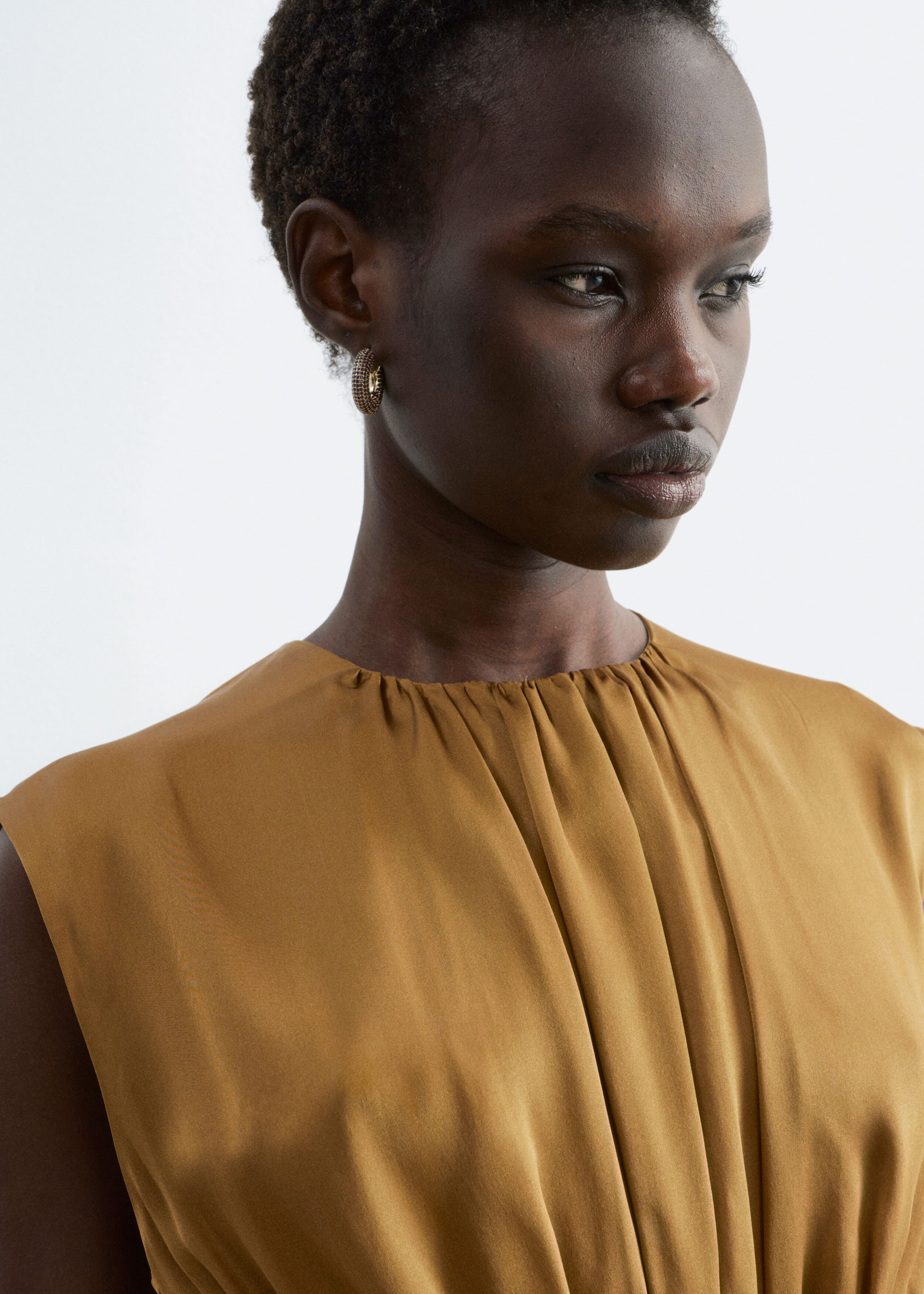 Gathered Silk Mini Dress - White - Lookbook