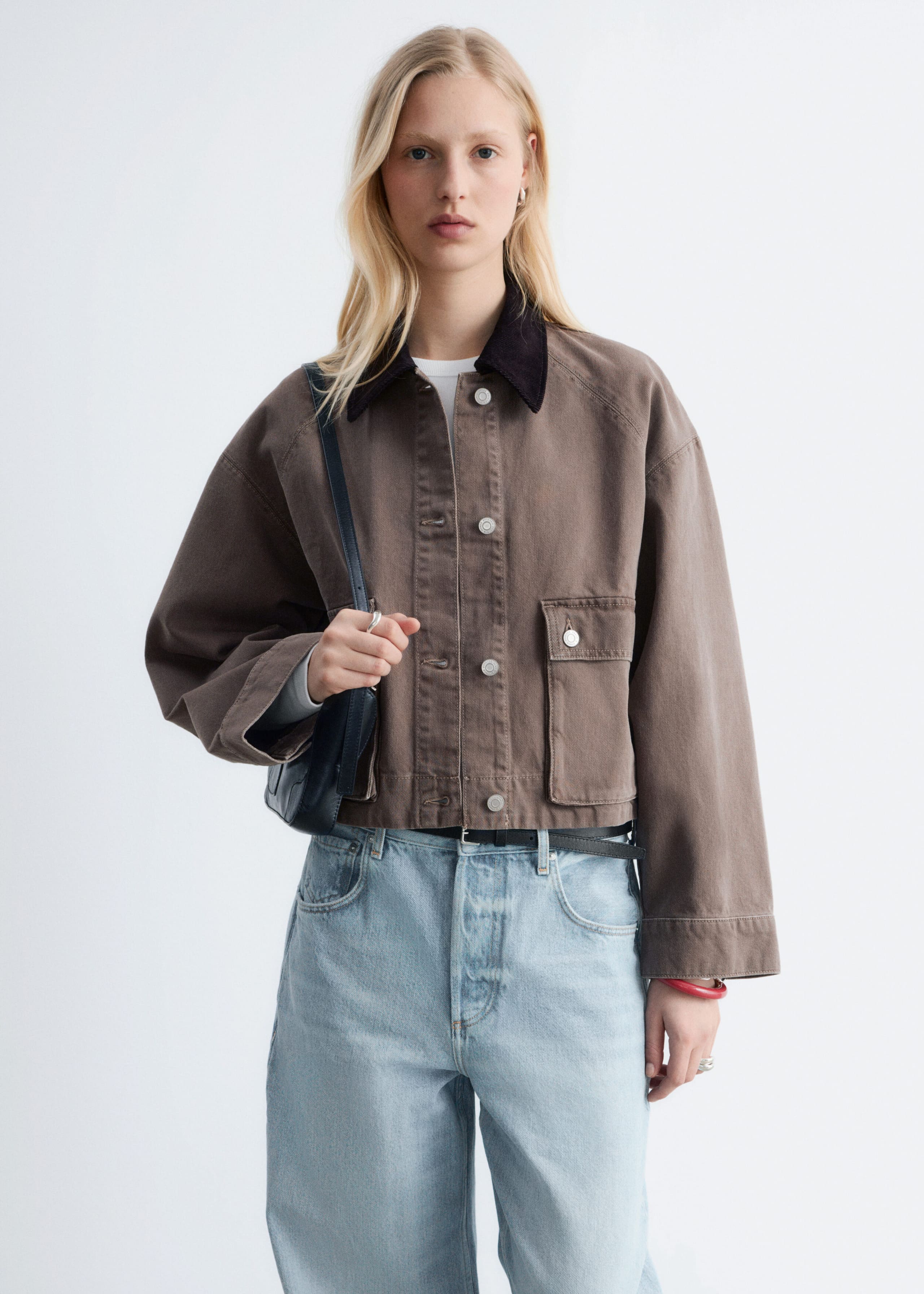 Image of Short Cord-Collar Denim Jacket