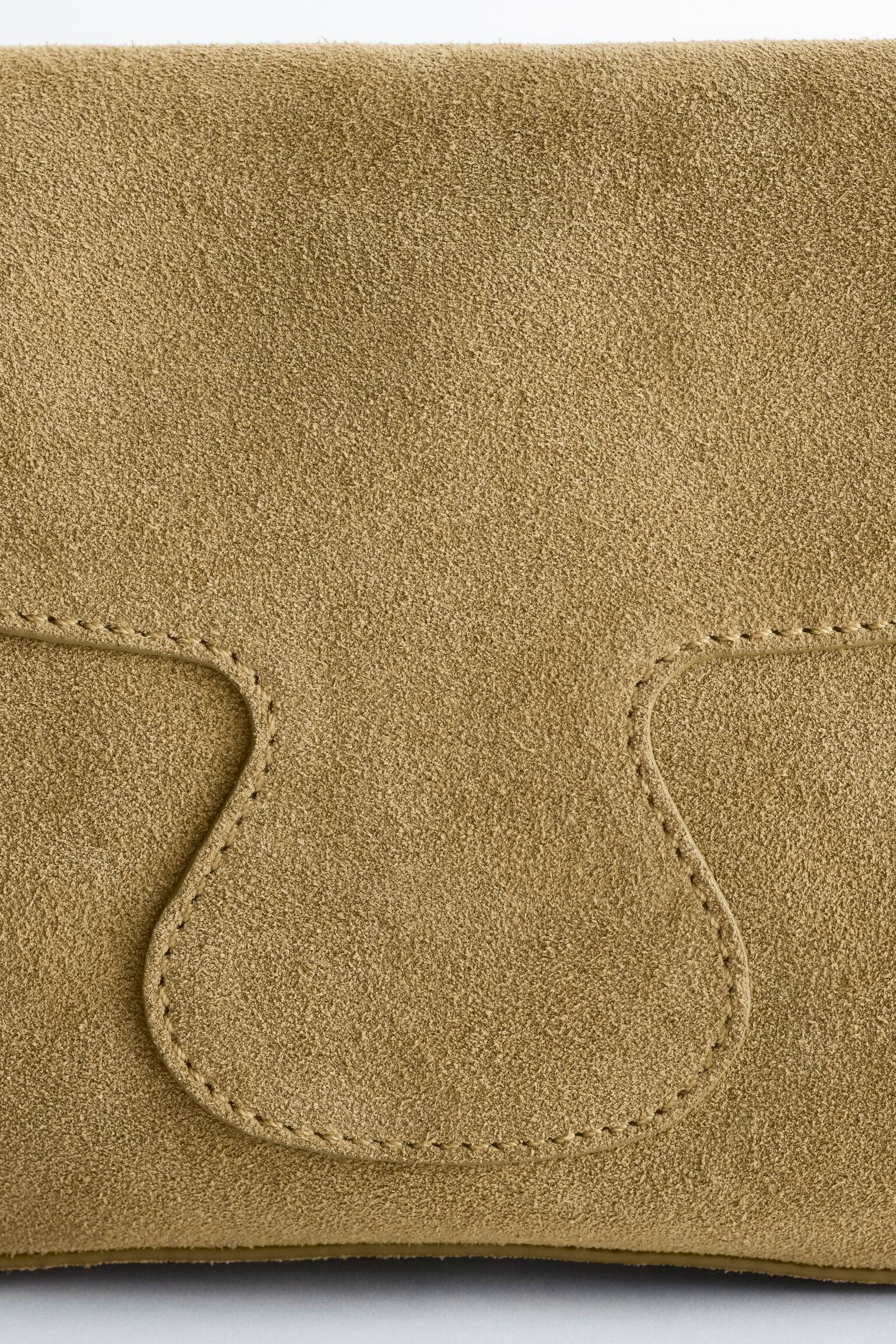 Rektangulær crossbody-taske i læder - Kakigrønt ruskind/Sort læder - 4