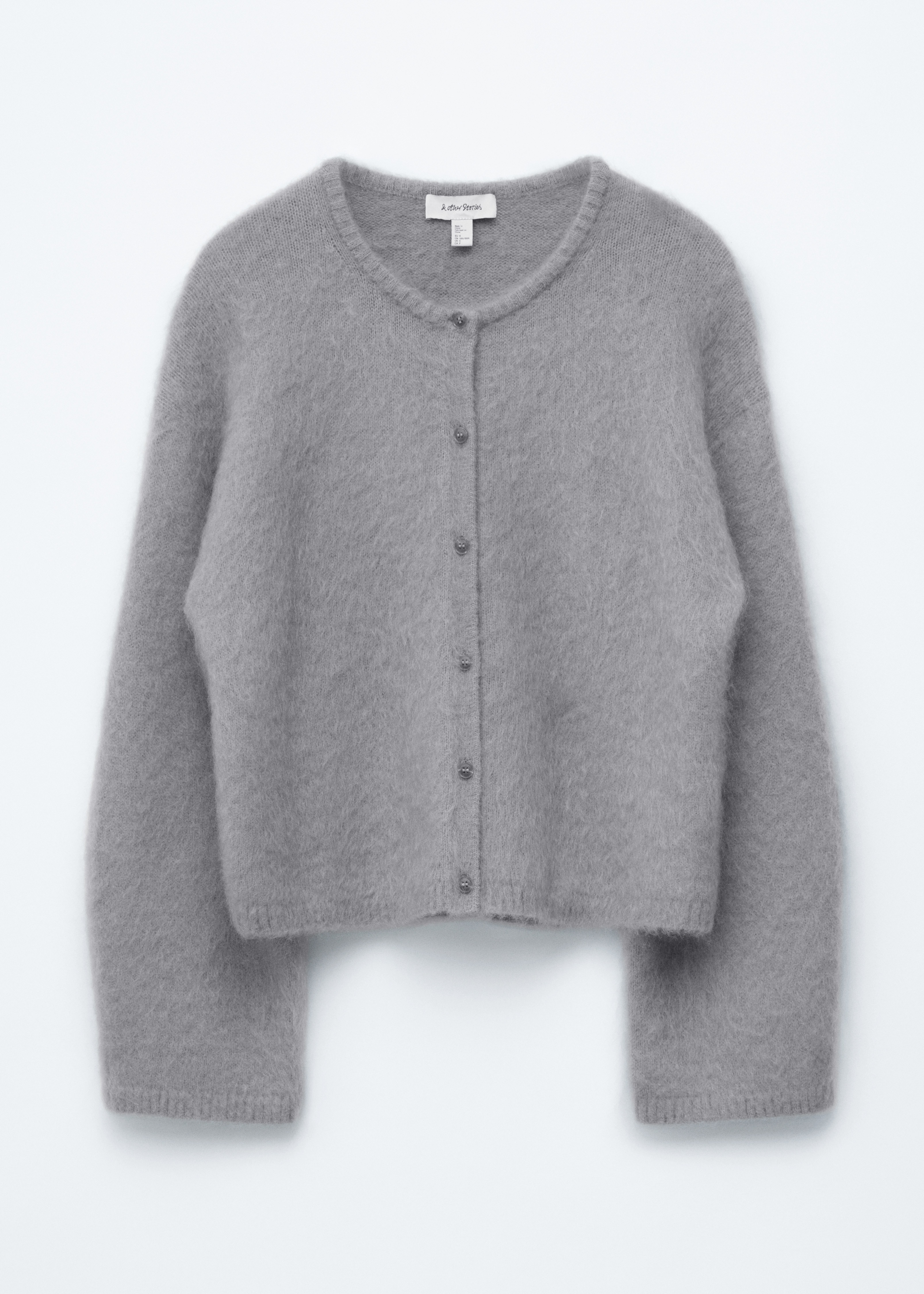 Cárdigan en mezcla de mohair cepillado - Gris claro/Azul marino/Rojo brillante