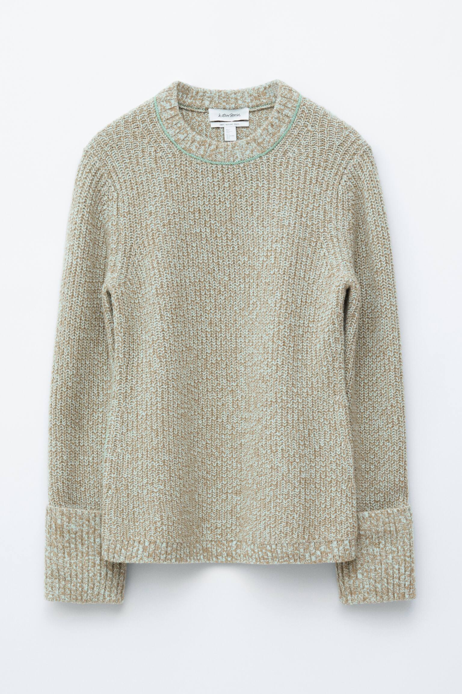 Vlněný svetr s ozdobným prošitím - tyrkysová melange - 1