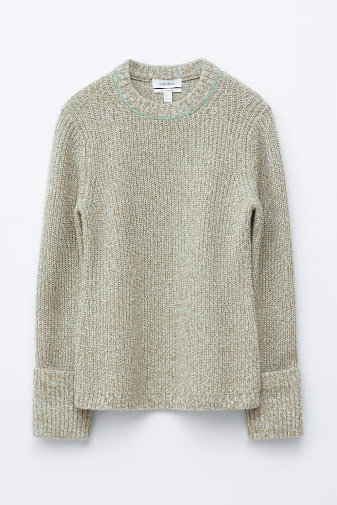 Pulover din lână Merino cu cusături accentuate - Turcoaz Melange - 1