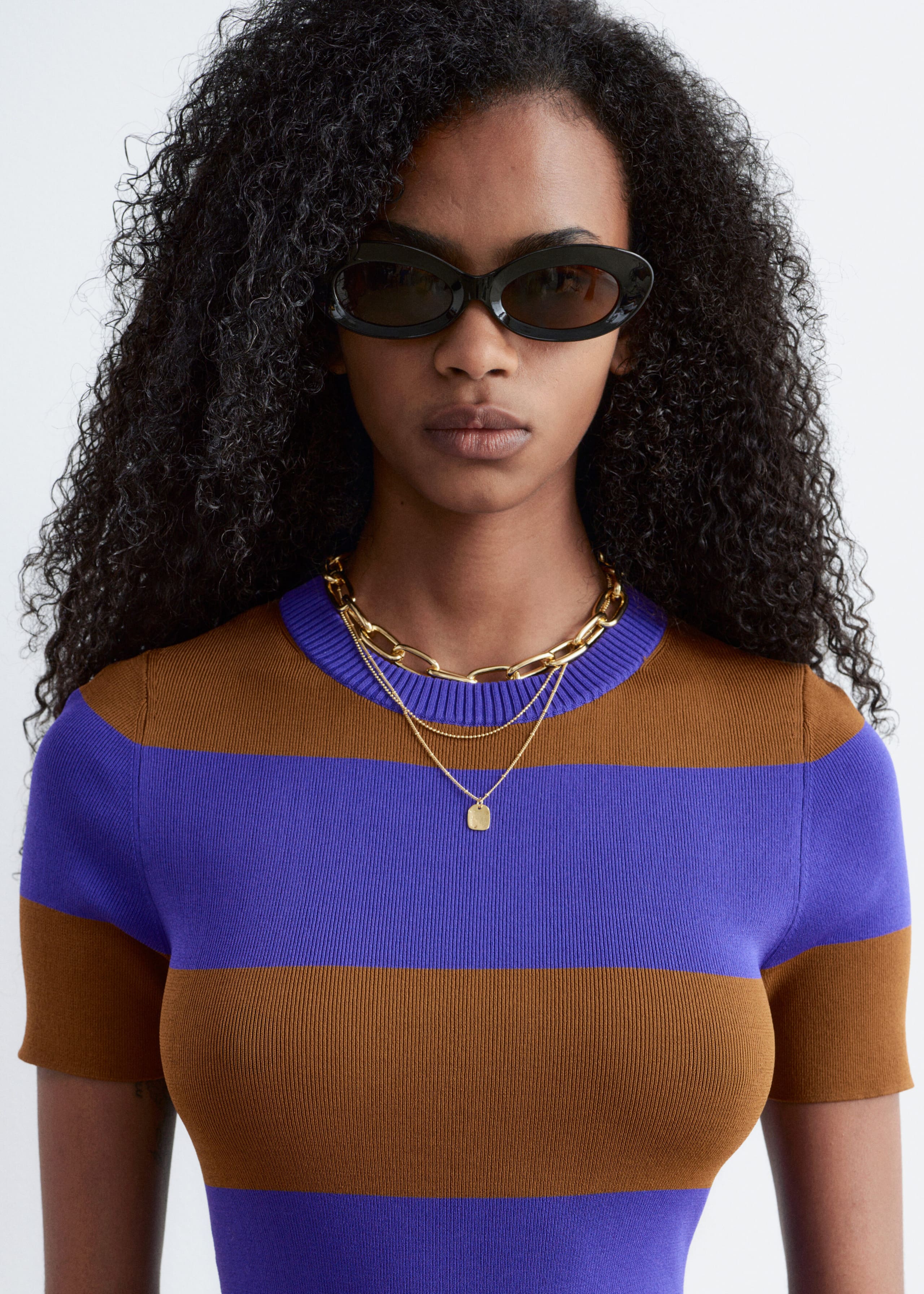 Rib-Knitted Maxi Dress - Purple/Brown - Lookbook
