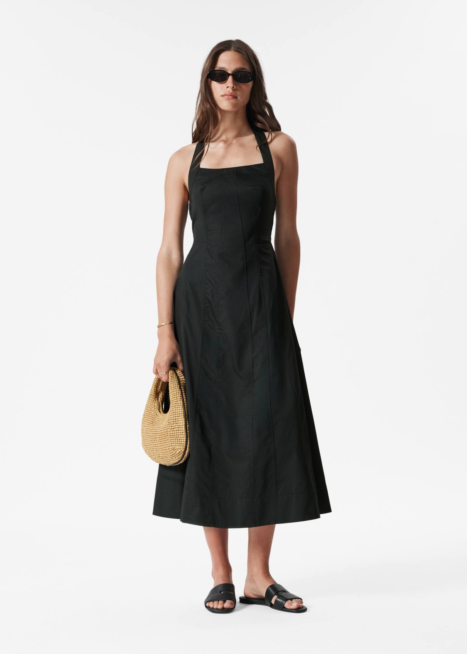 Abito midi con scollo all'americana - Nero