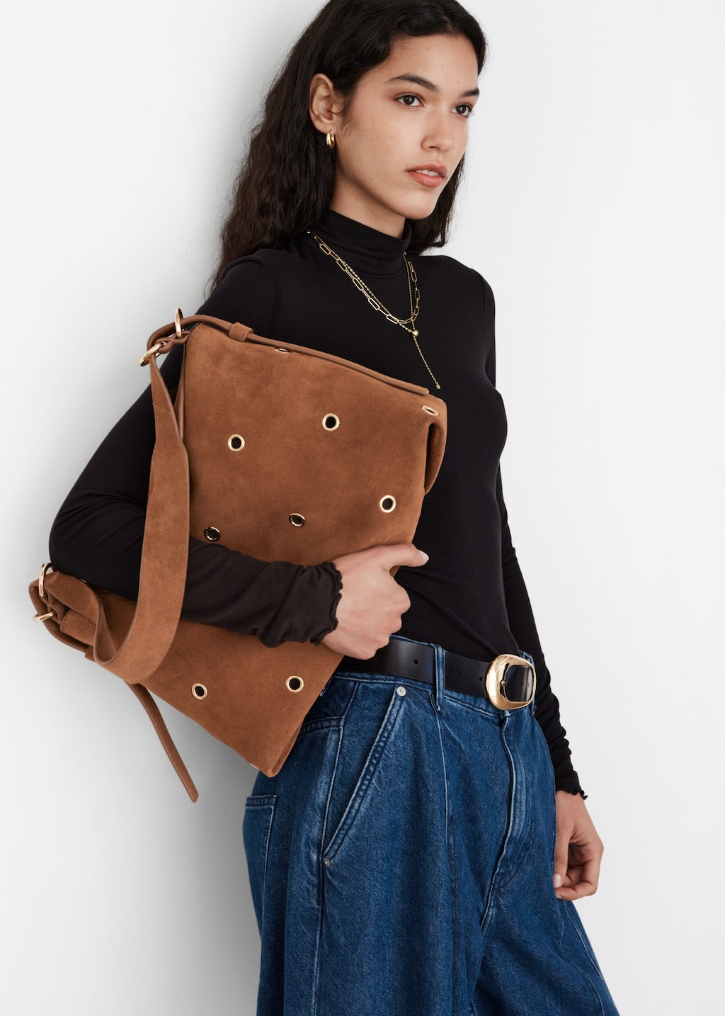 Image of Eyelet-Embellished Suede Bag
